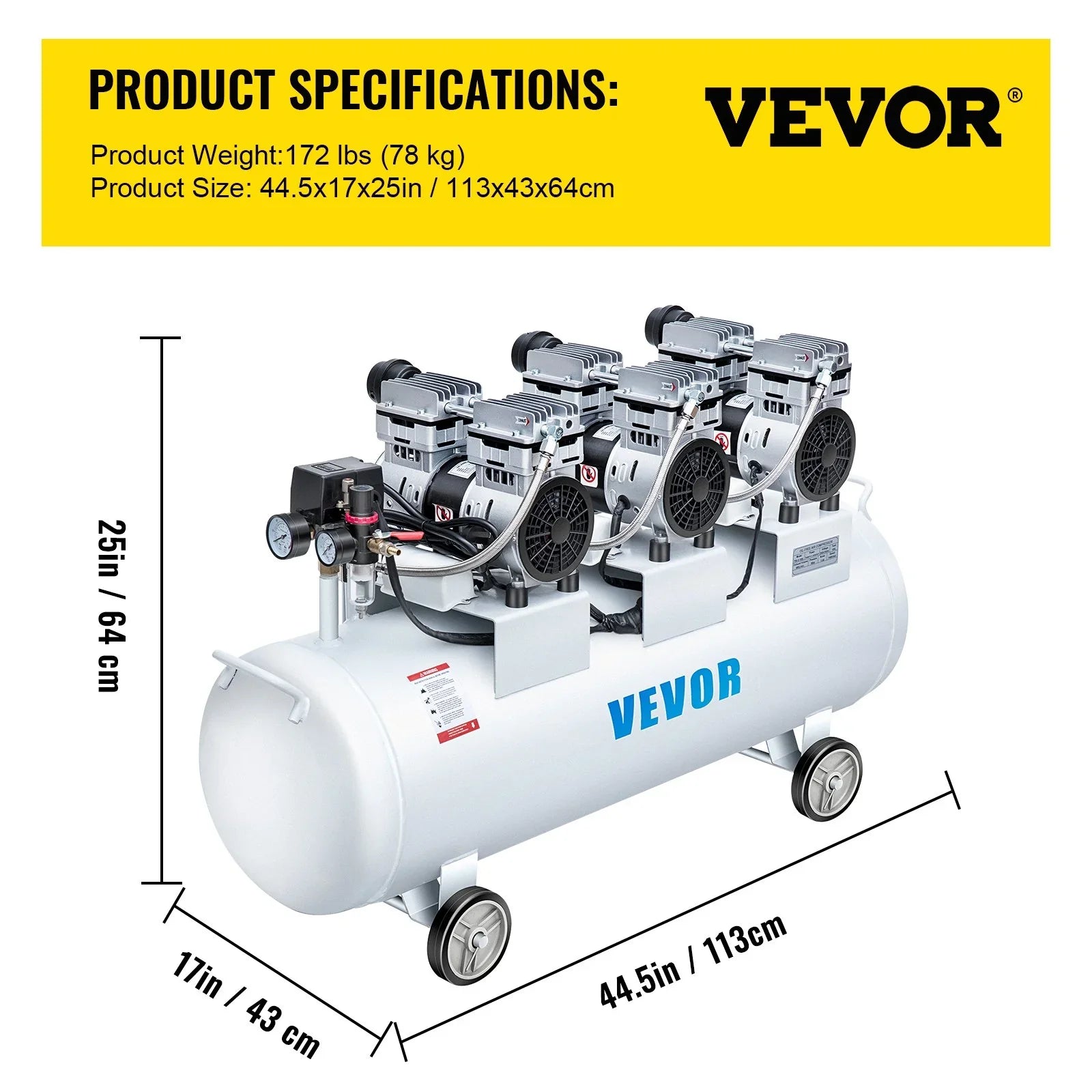Oil Free Air Compressor Air Compressor Tank 100L 3HP Ultra Silent Inflator