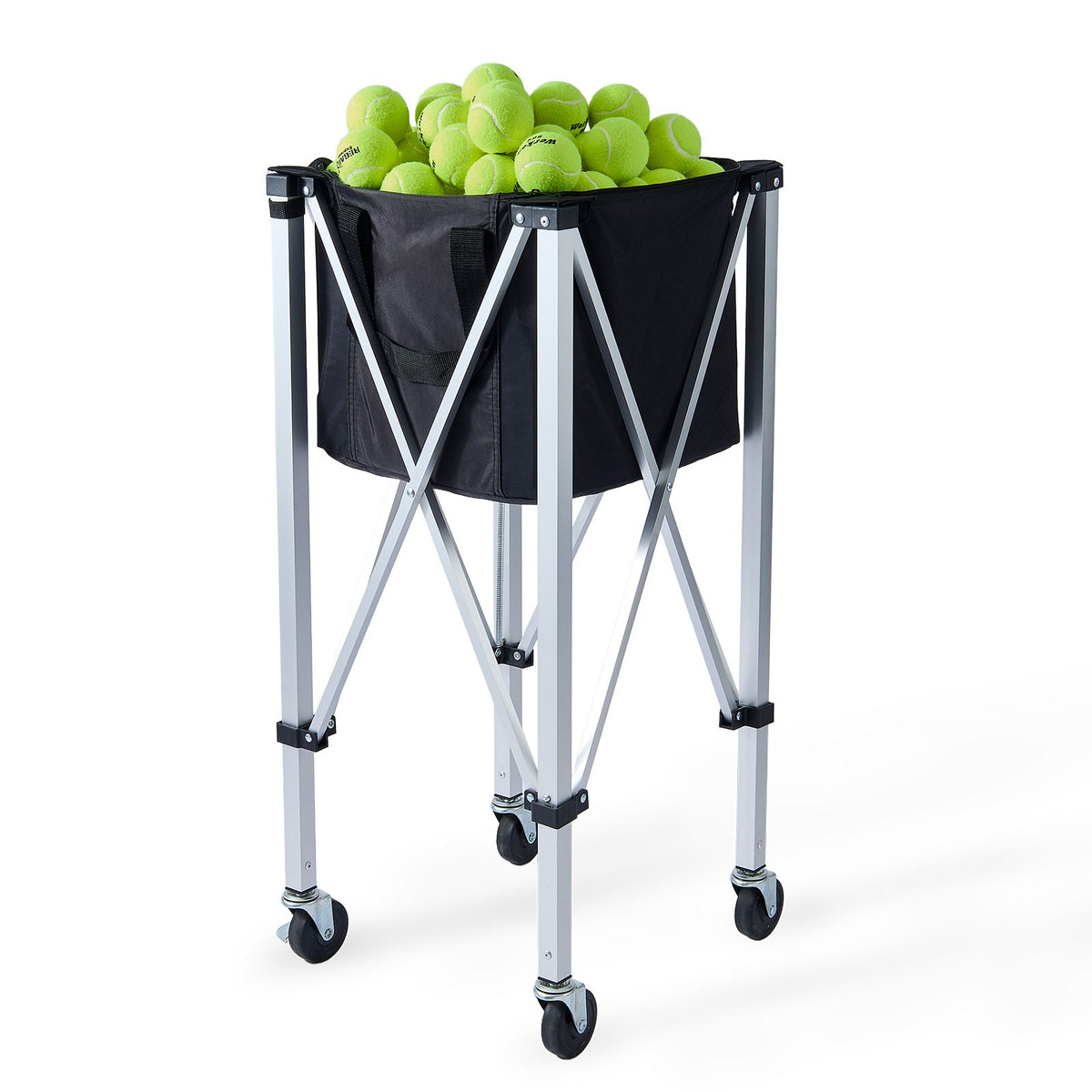 Foldable Tennis Ball Hopper Cart with Wheels Holds 150 Balls Aluminum Frame
