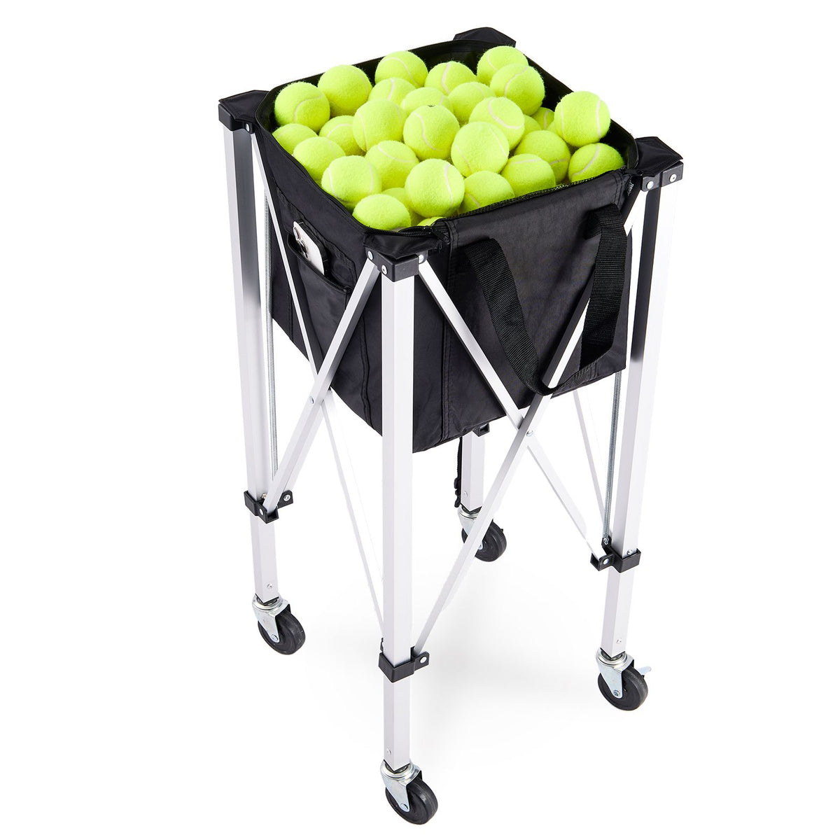 Foldable Tennis Ball Hopper Cart with Wheels Holds 150 Balls Aluminum Frame