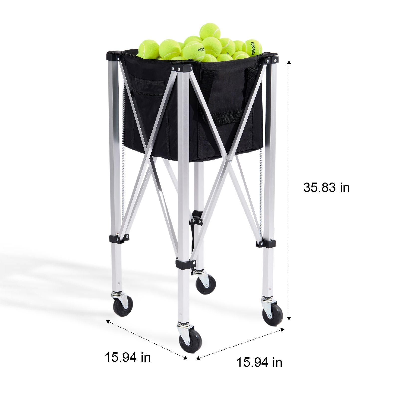 Foldable Tennis Ball Hopper Cart Holds 180 Balls Aluminum with Wheels