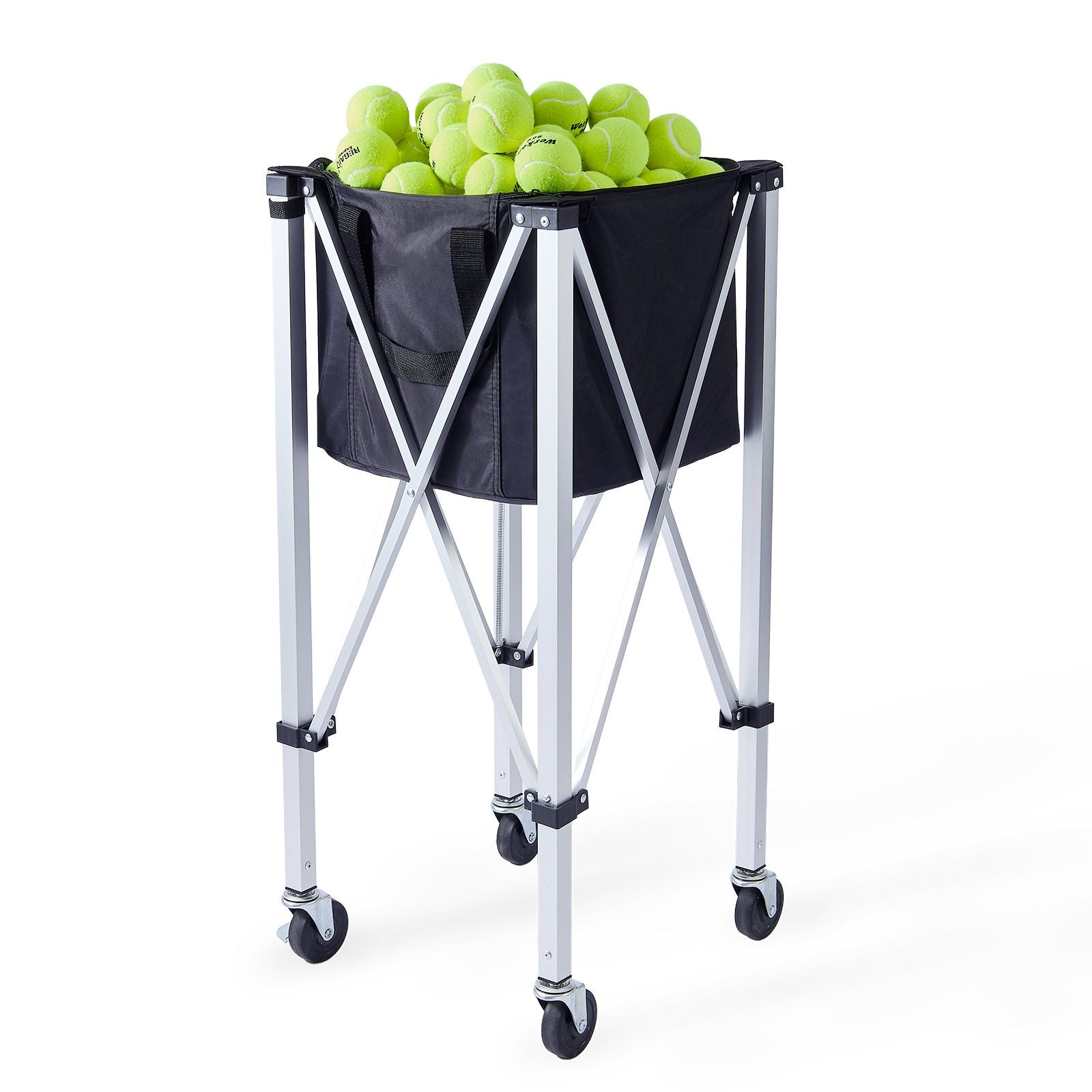 Foldable Tennis Ball Hopper Cart Holds 180 Balls Aluminum with Wheels