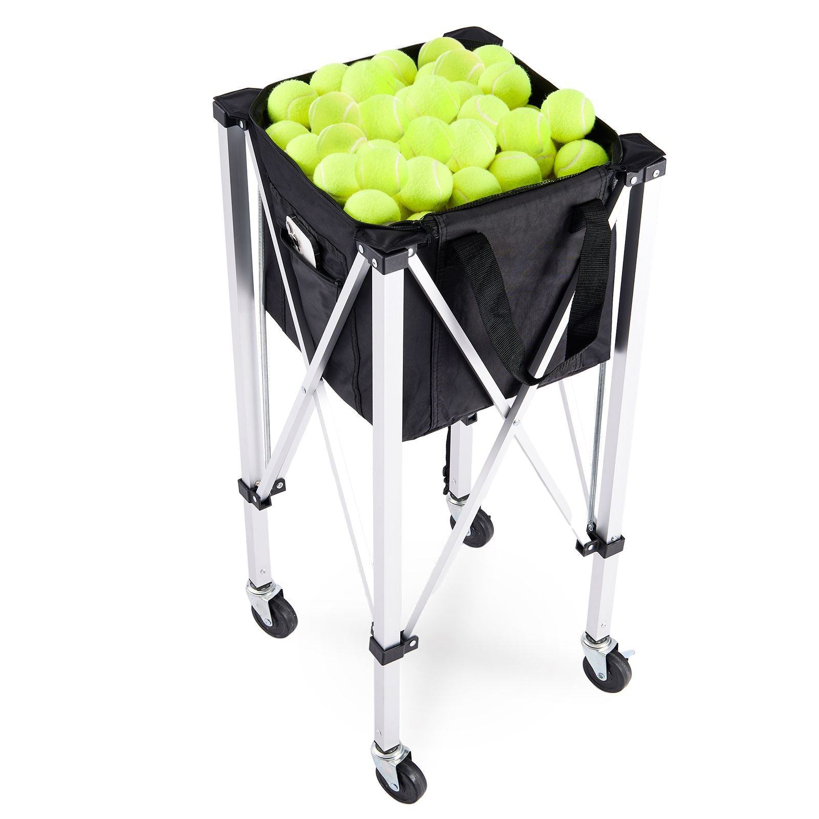 Foldable Tennis Ball Hopper Cart Holds 180 Balls Aluminum with Wheels