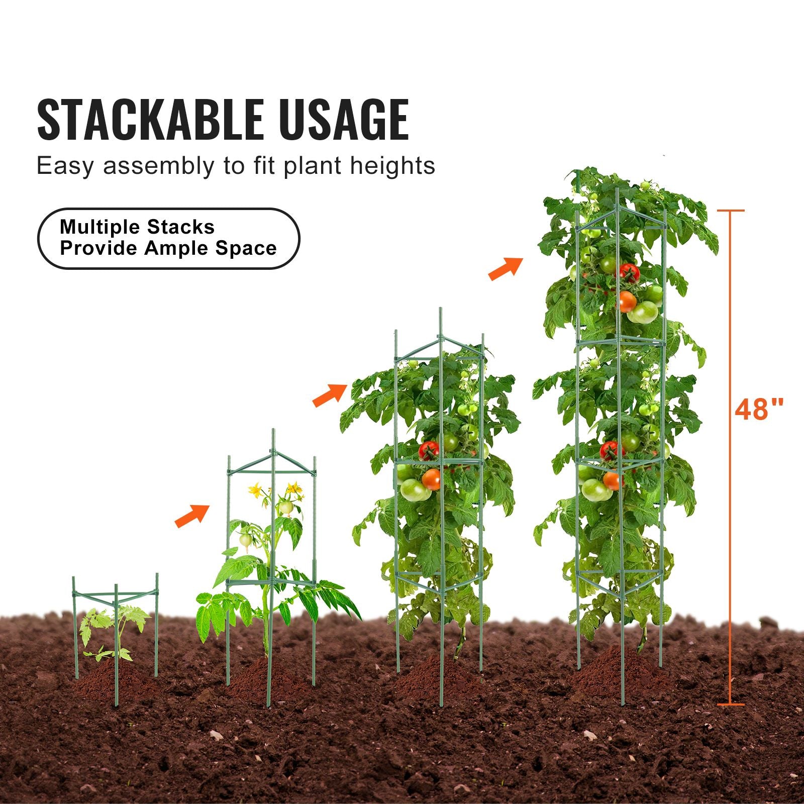 6 Pack Adjustable Tomato Cages 1230mm Plant Support Trellis Garden Stakes