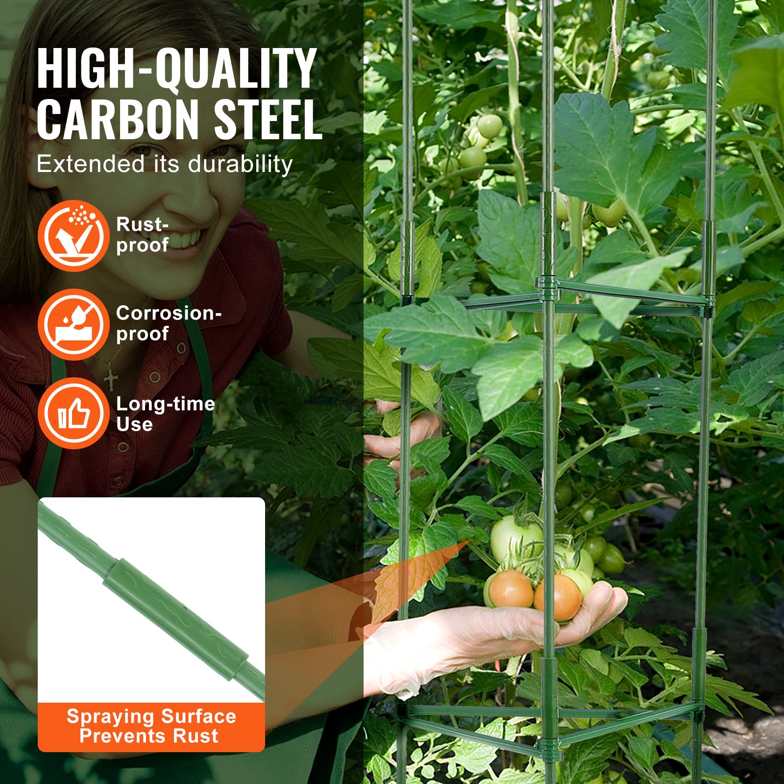 6 Pack Adjustable Tomato Cages 1230mm Plant Support Trellis Garden Stakes