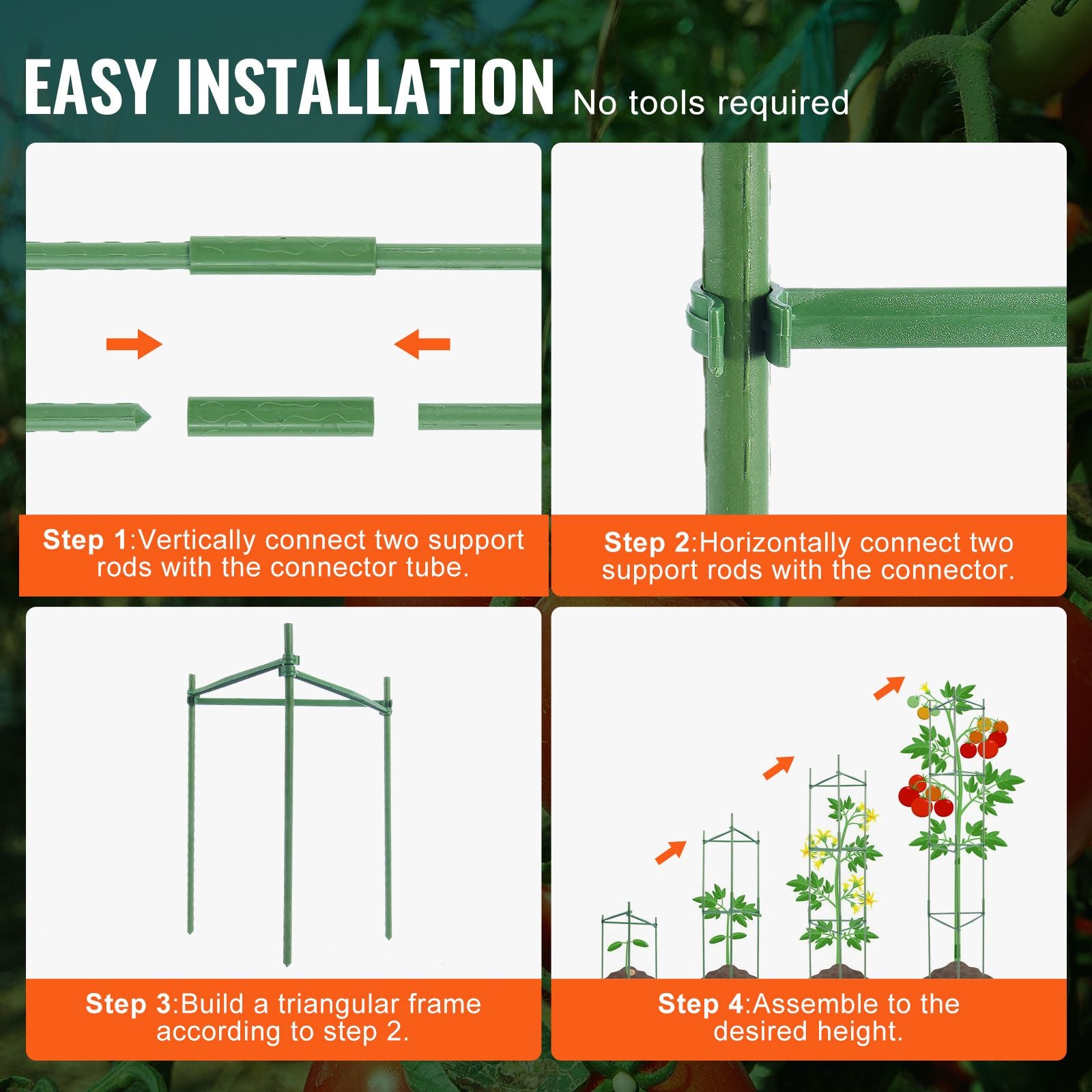 6 Pack Adjustable Tomato Cages 1230mm Plant Support Trellis Garden Stakes