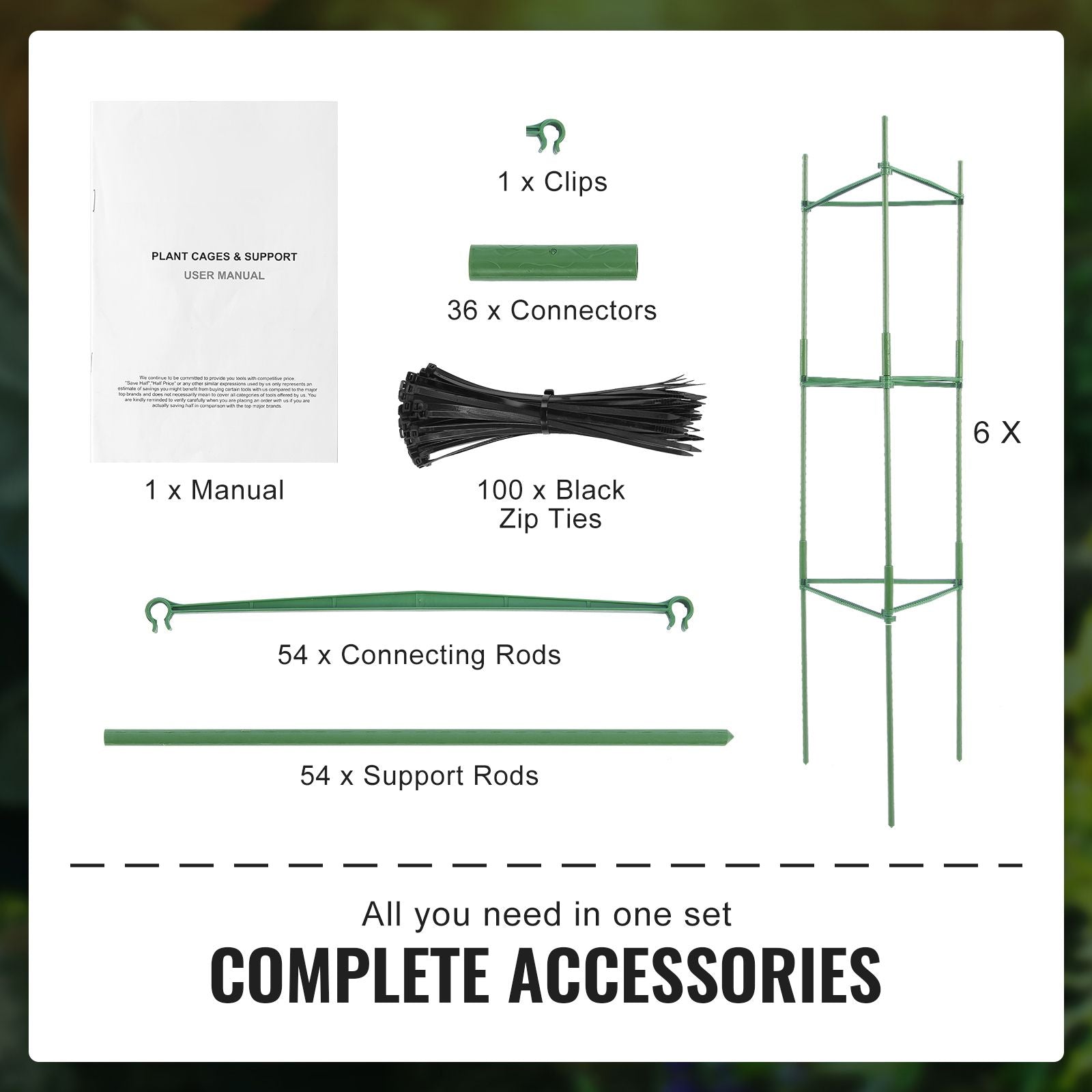 6 Pack Adjustable Tomato Cages 1230mm Plant Support Trellis Garden Stakes