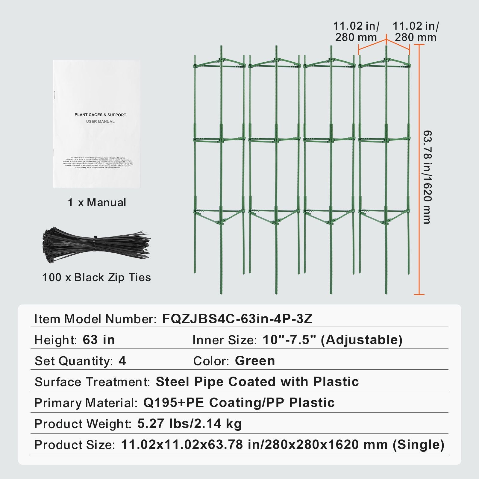 4 Packs Tomato Cages for Garden 1620 mm Tomato Plant Stakes Support Cage