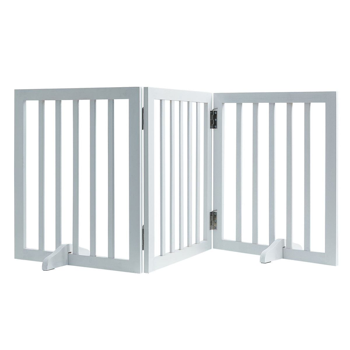 60in Foldable Freestanding Dog Gate Wooden Pet Barrier 3 Panel Indoor White