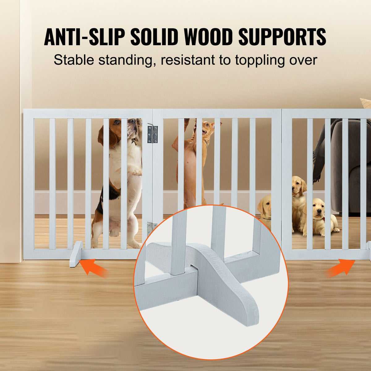 60in Foldable Freestanding Dog Gate Wooden Pet Barrier 3 Panel Indoor White