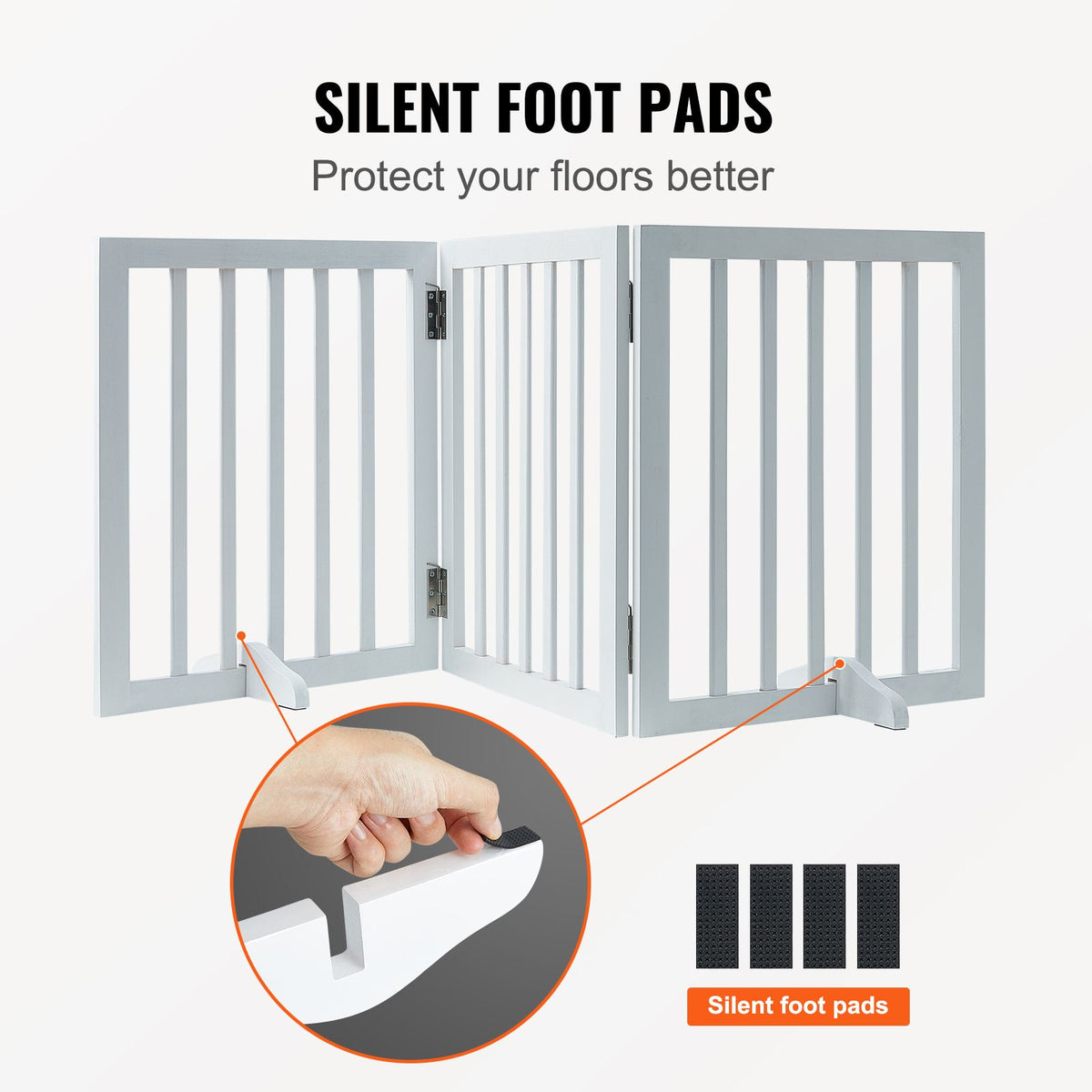 60in Foldable Freestanding Dog Gate Wooden Pet Barrier 3 Panel Indoor White