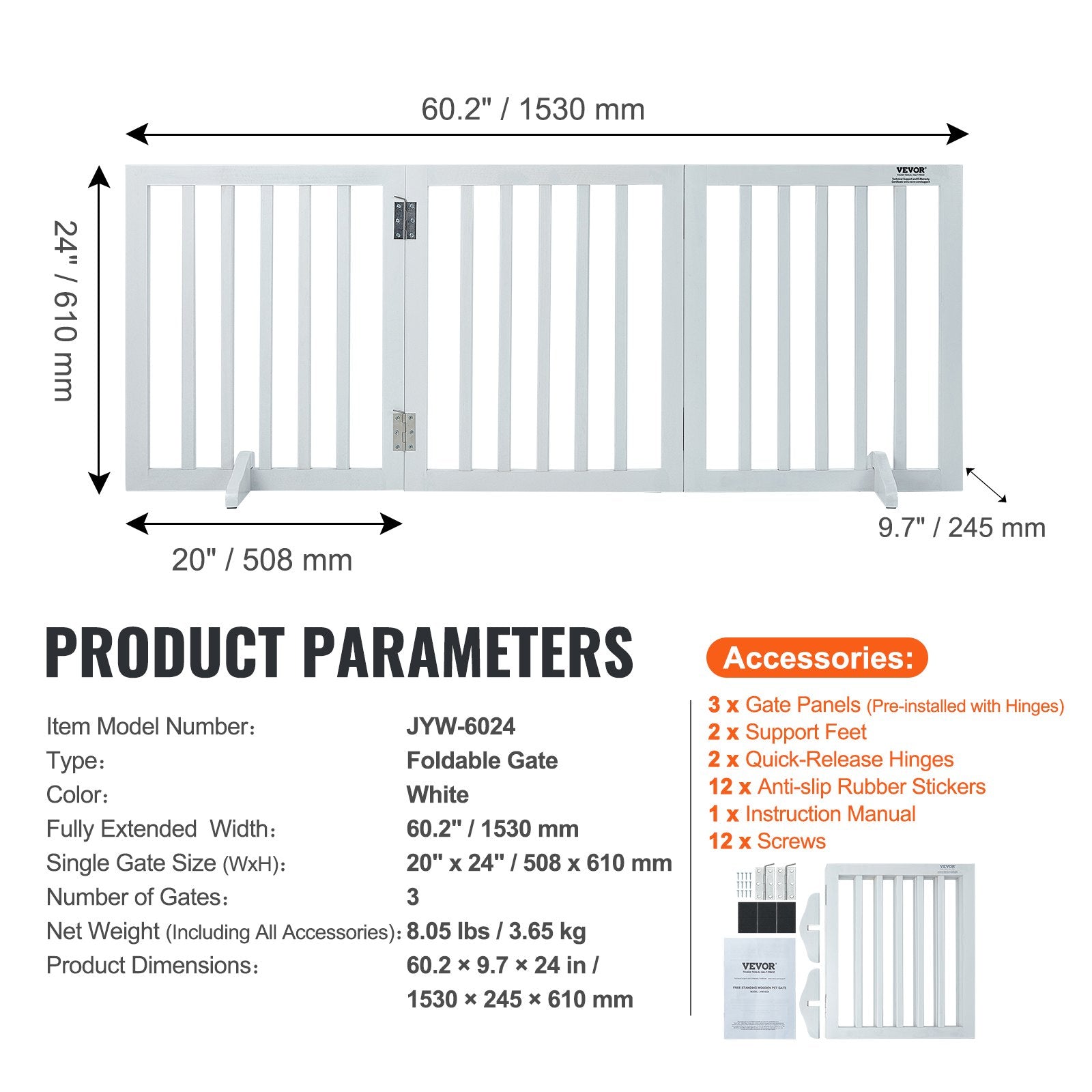 VEVOR Free Standing Dog Gate, 24