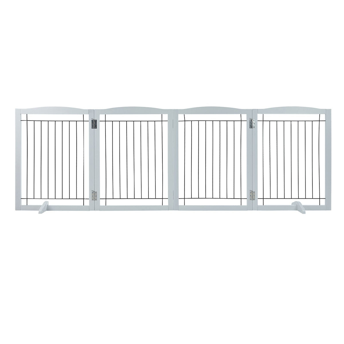 96.5in Foldable Freestanding Dog Gate Wooden Pet Barrier 4 Panel White