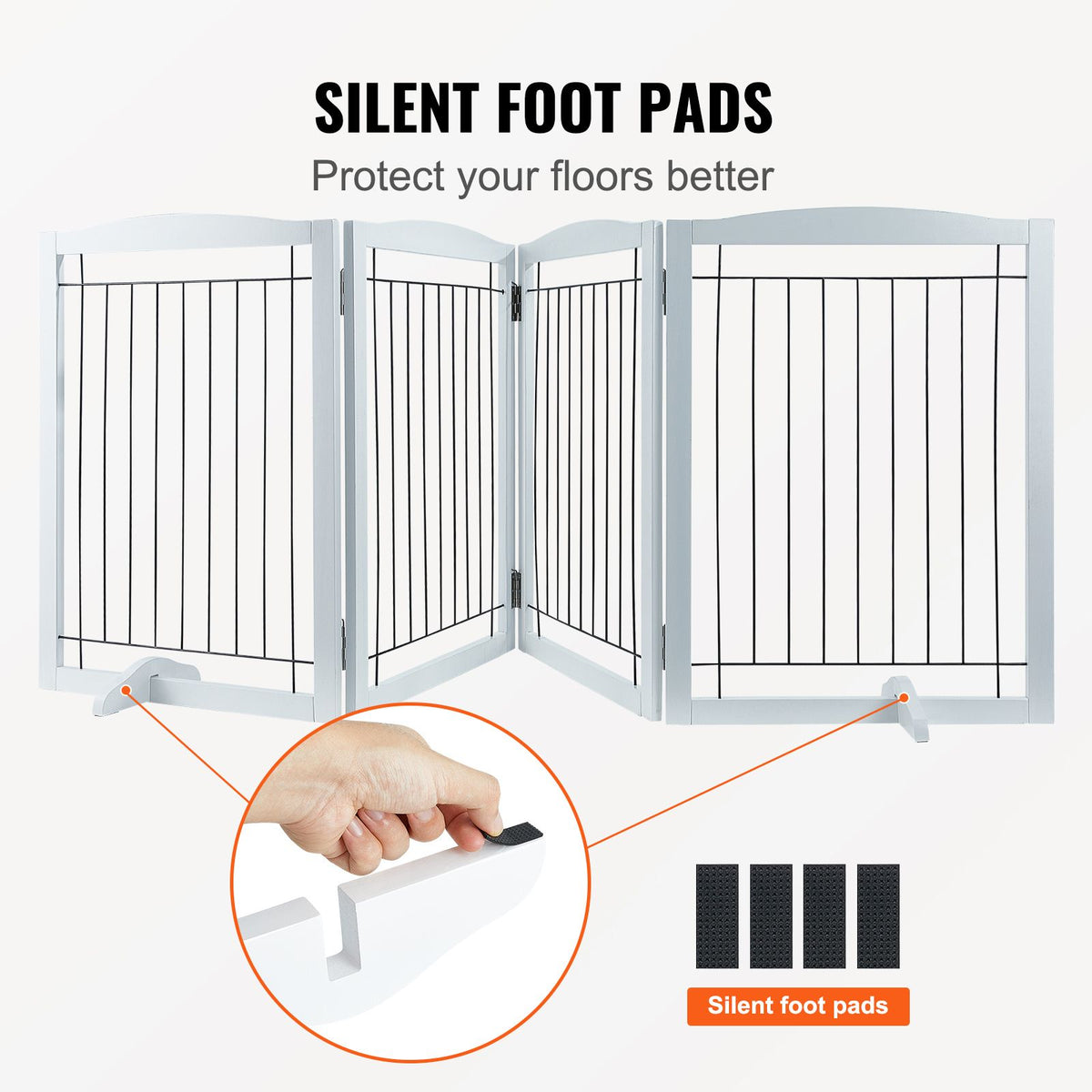 96.5in Foldable Freestanding Dog Gate Wooden Pet Barrier 4 Panel White