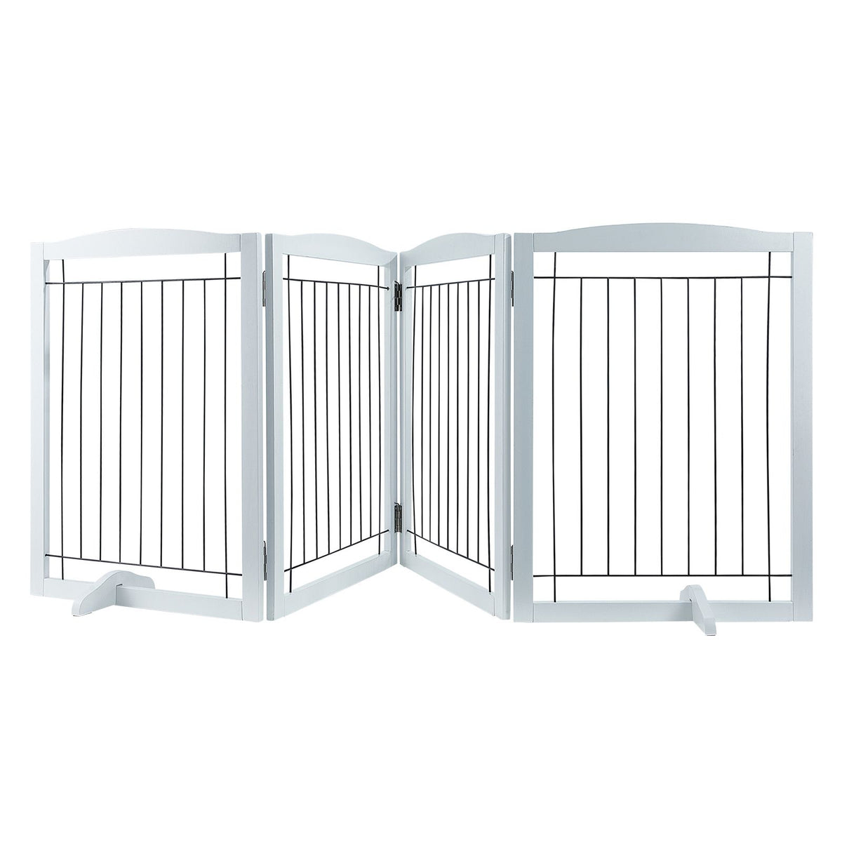 96.5in Foldable Freestanding Dog Gate Wooden Pet Barrier 4 Panel White
