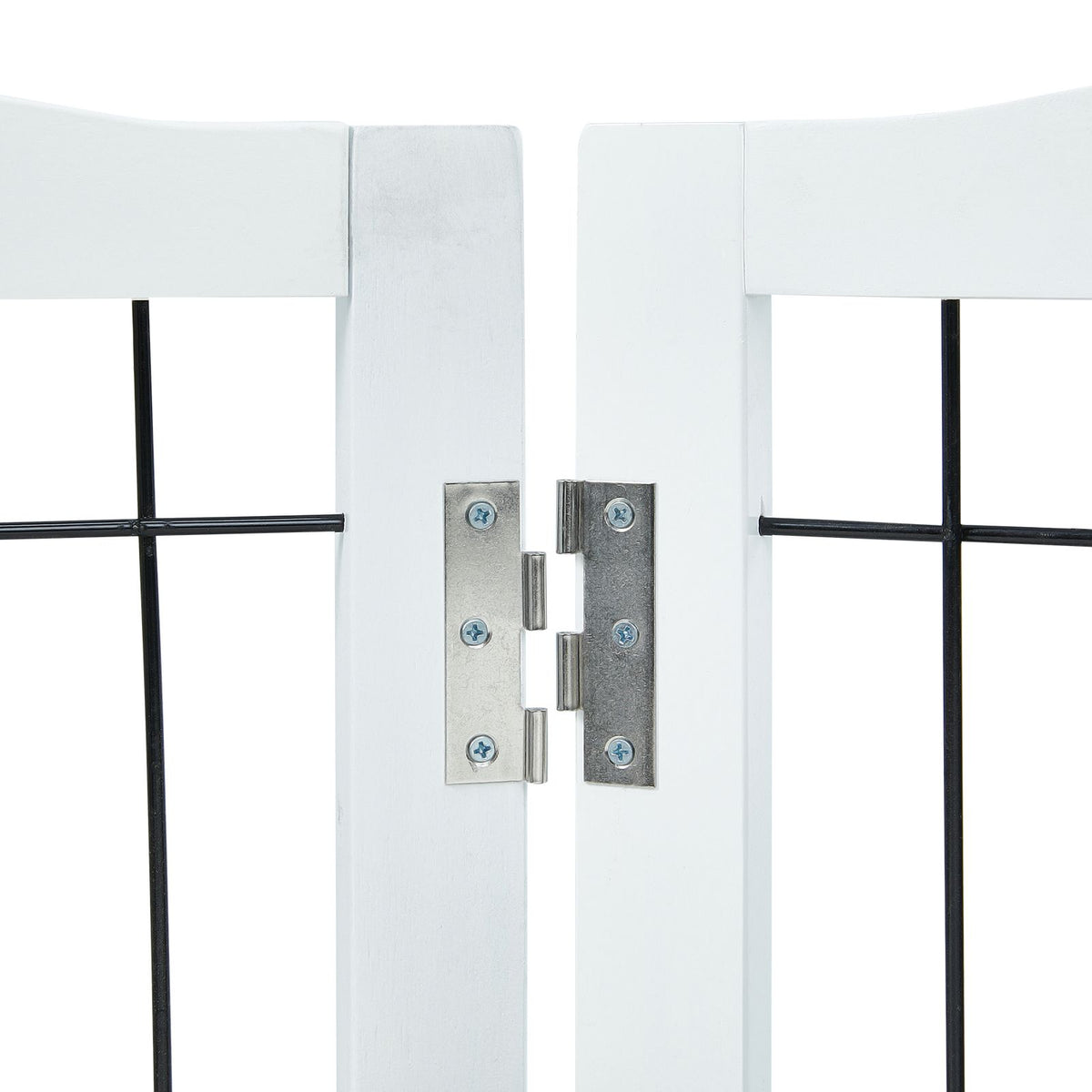 96.5in Foldable Freestanding Dog Gate Wooden Pet Barrier 4 Panel White