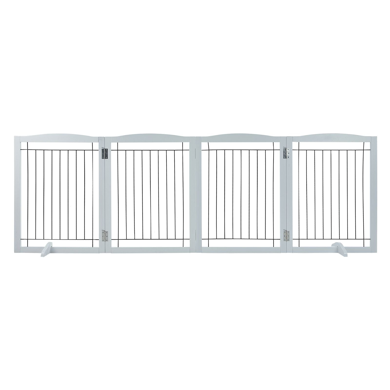 96.5in Foldable Freestanding Dog Gate Wooden Pet Barrier 4 Panel White
