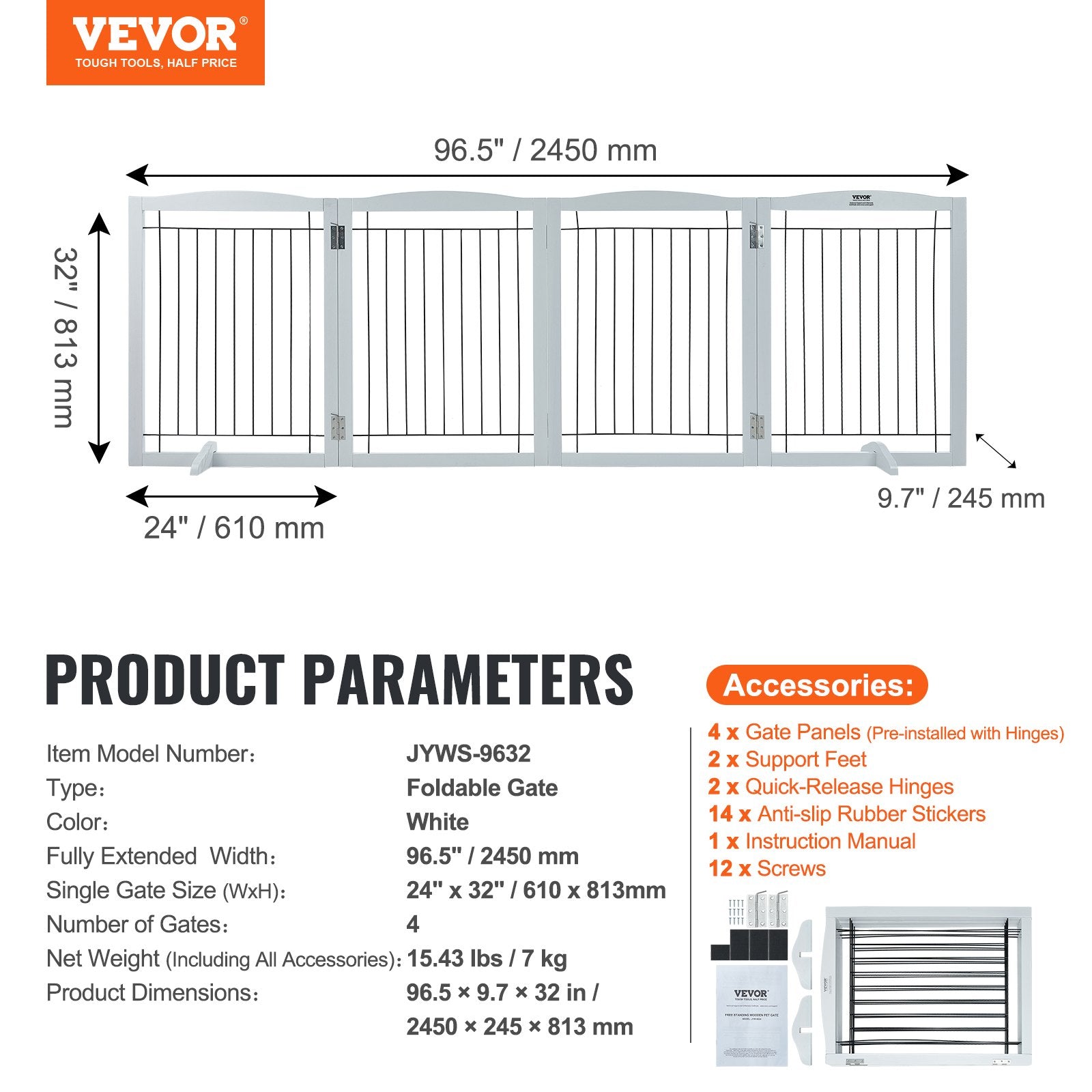 VEVOR Free Standing Dog Gate, 32