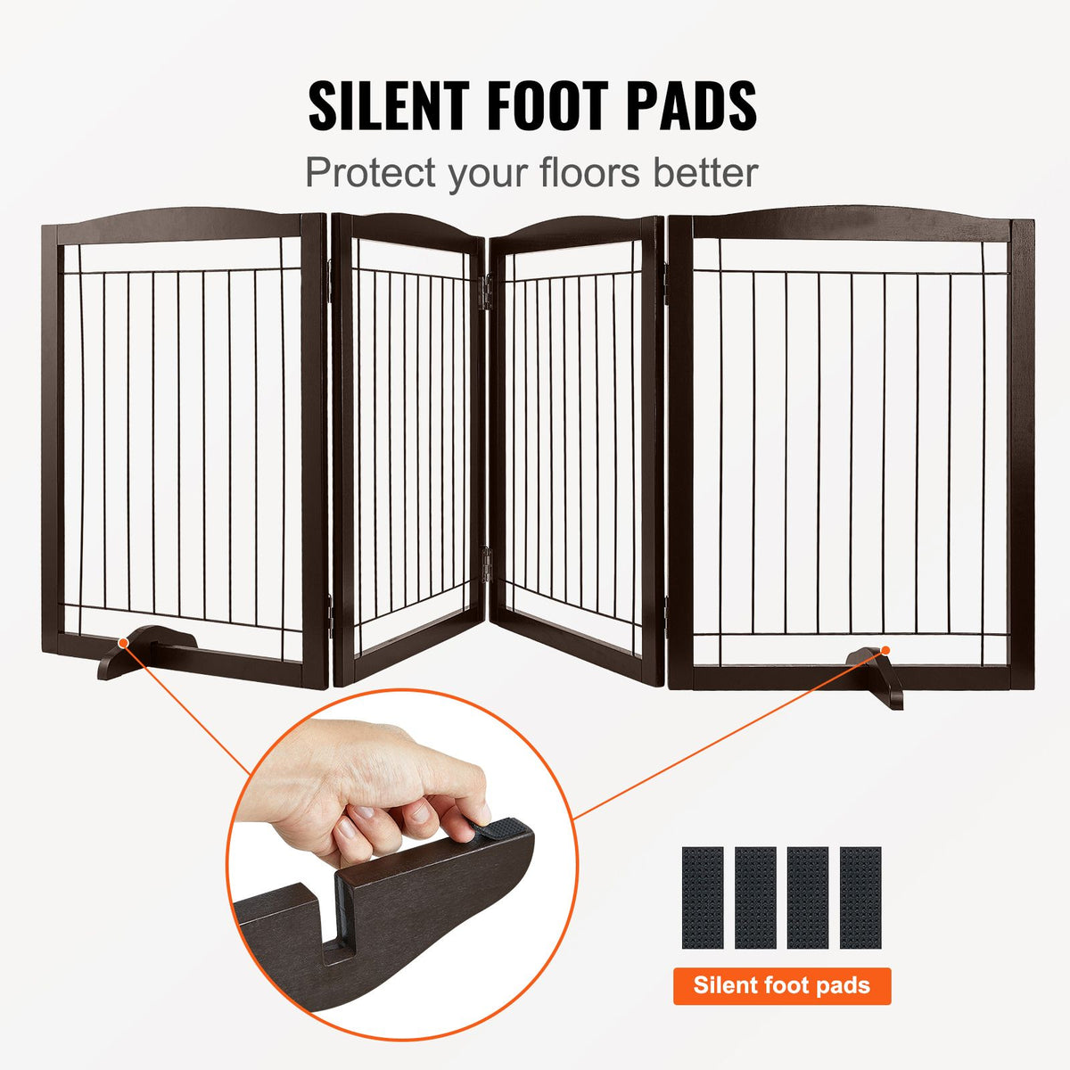 Free Standing Dog Gate 32x96.5 inch Freestanding Pet Gate Foldable Brown