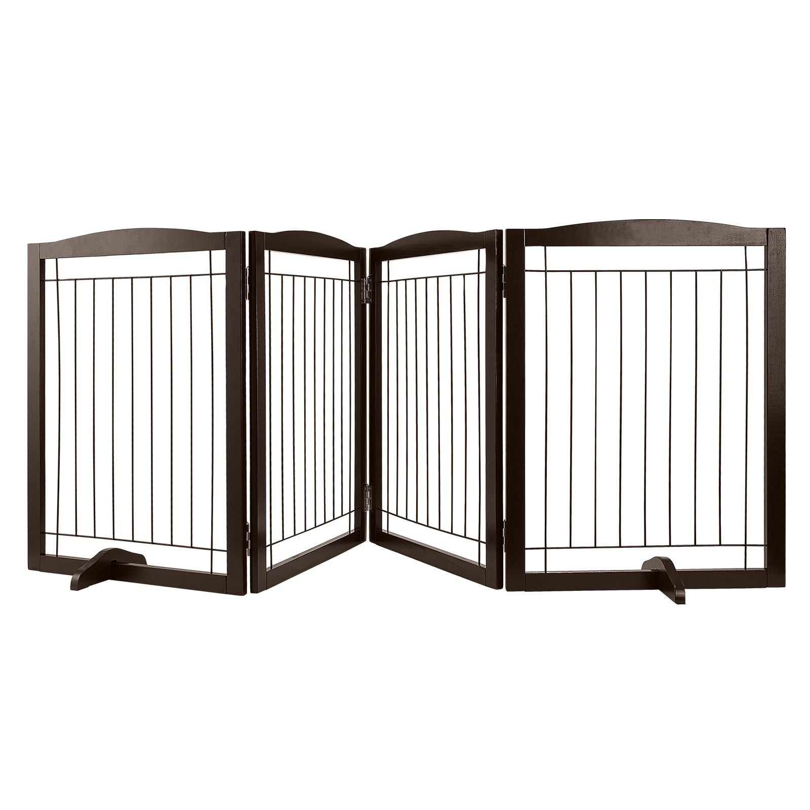 Free Standing Dog Gate 32x96.5 inch Freestanding Pet Gate Foldable Brown