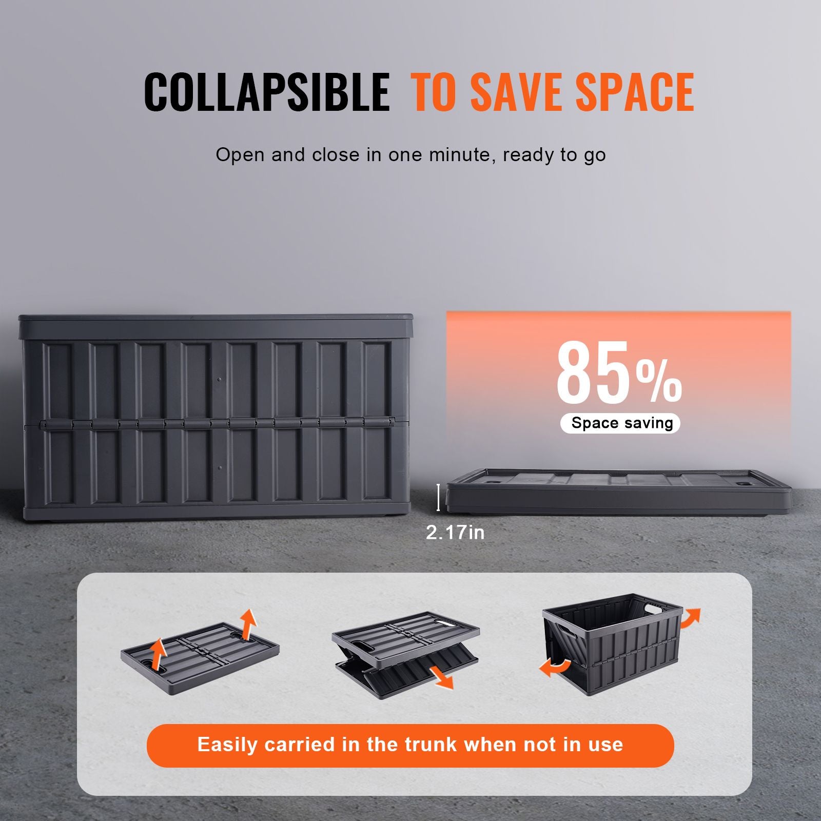 65L Collapsible Storage Bins with Lids 3 Pack Folding Stackable Crates