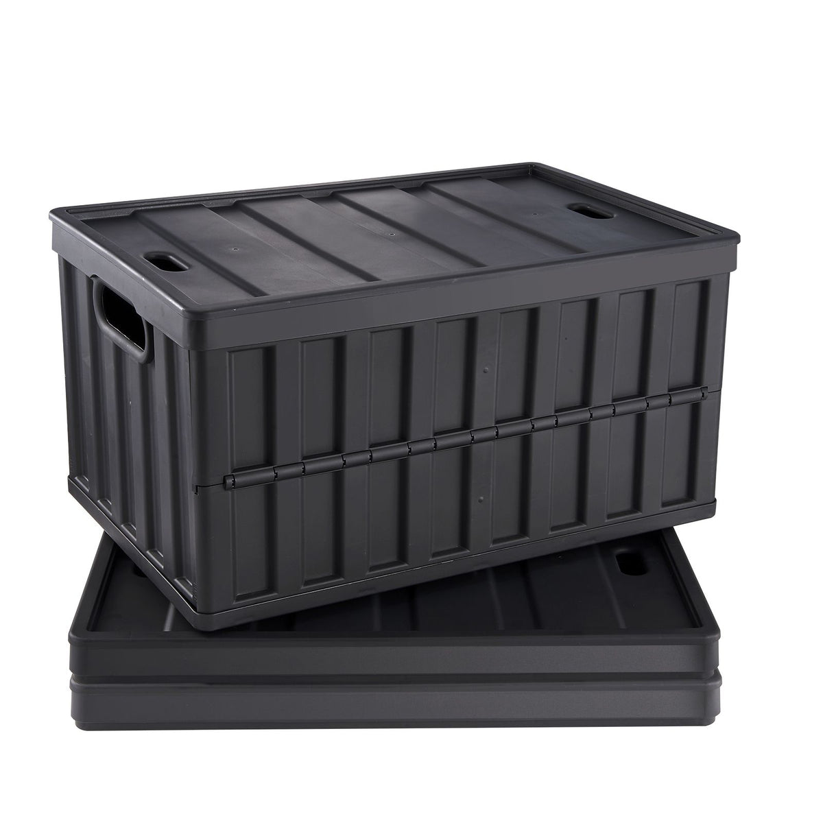 65L Collapsible Storage Bins with Lids 3 Pack Folding Stackable Crates