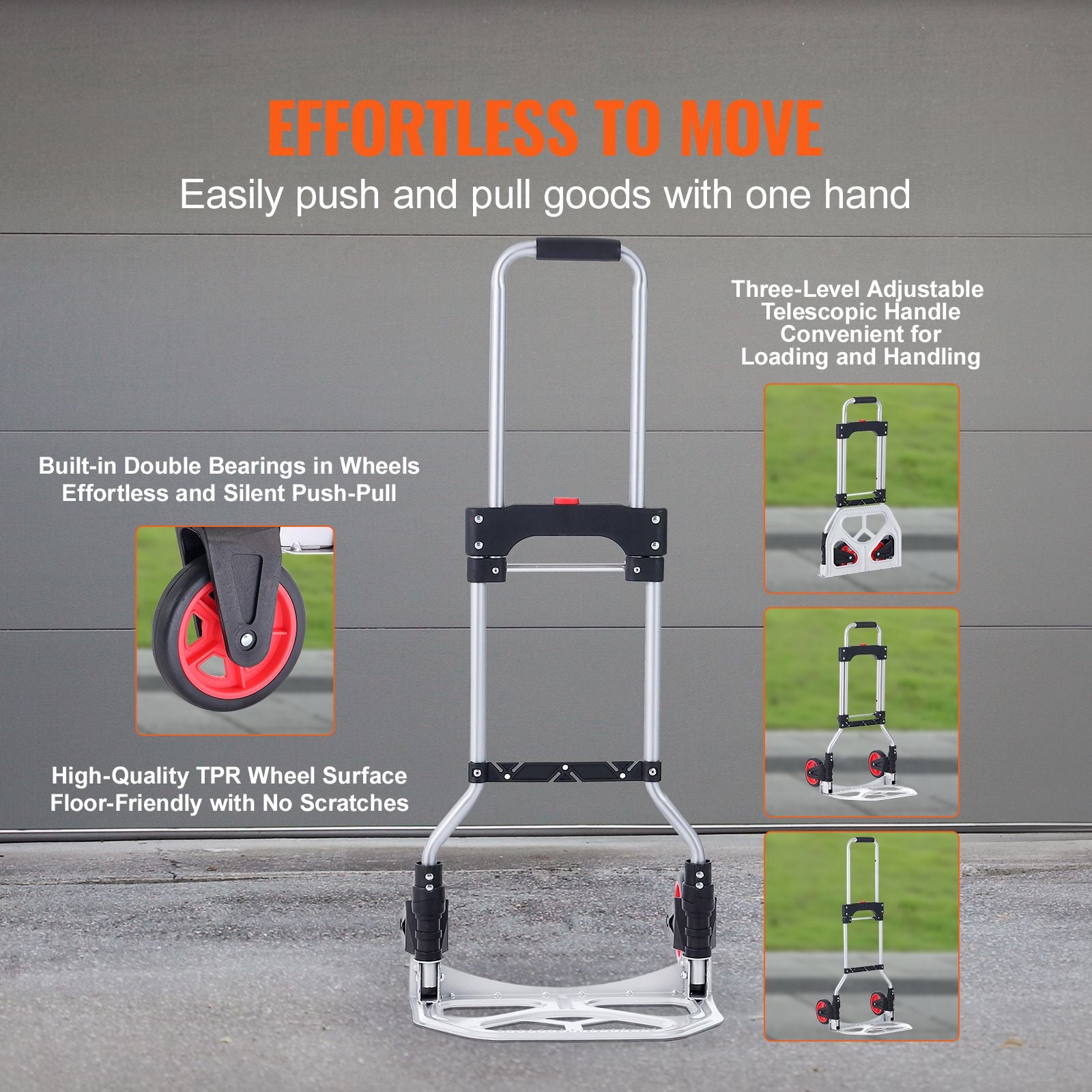 80kg Folding Hand Truck Aluminum Dolly Cart with Telescopic Handle