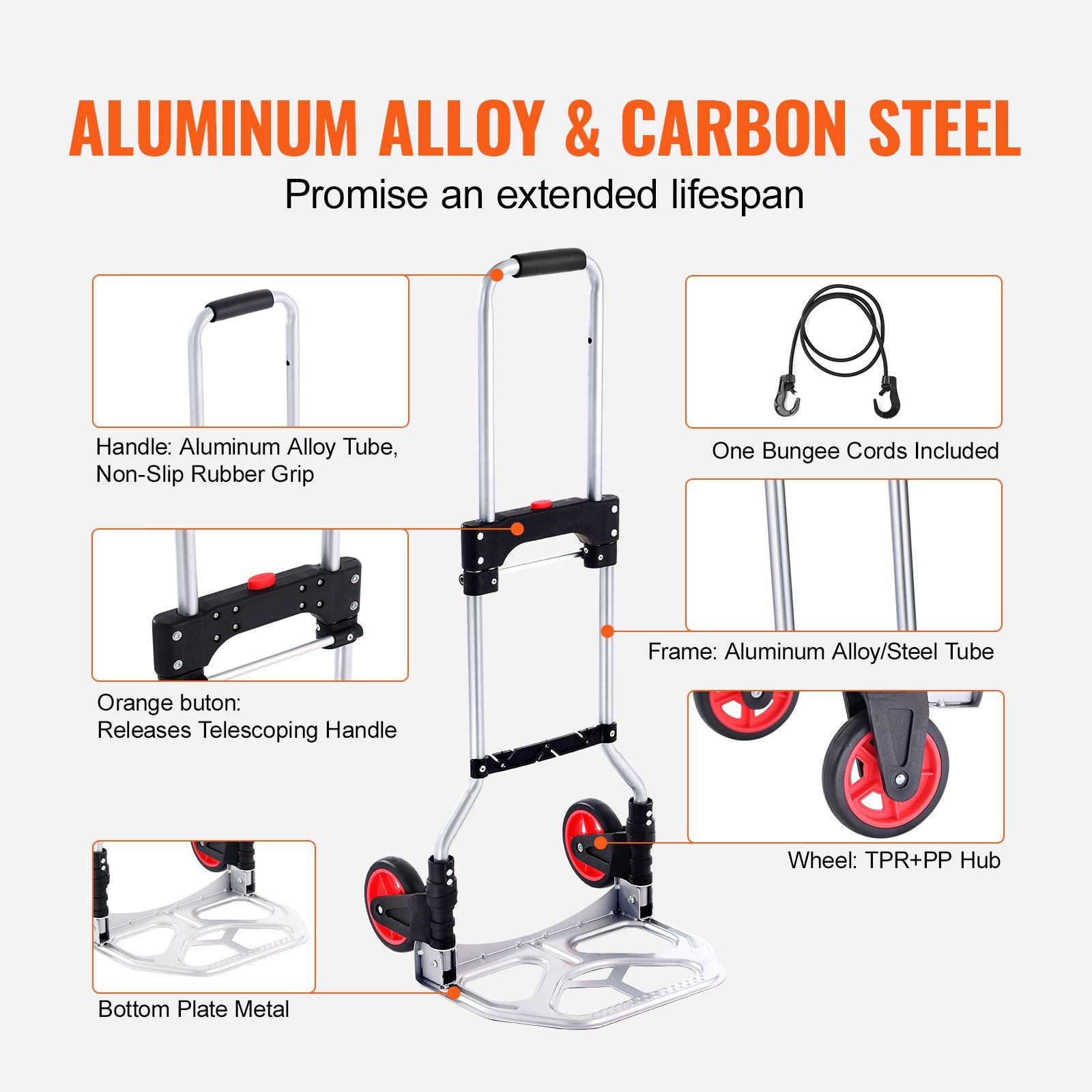 80kg Folding Hand Truck Aluminum Dolly Cart with Telescopic Handle