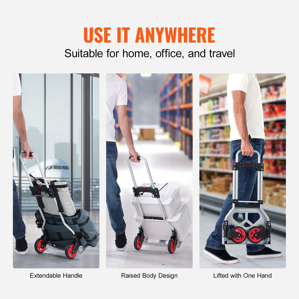 80kg Folding Hand Truck Aluminum Dolly Cart with Telescopic Handle