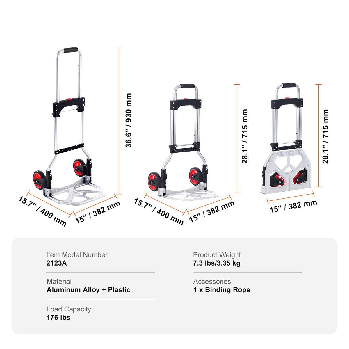 80kg Folding Hand Truck Aluminum Dolly Cart with Telescopic Handle