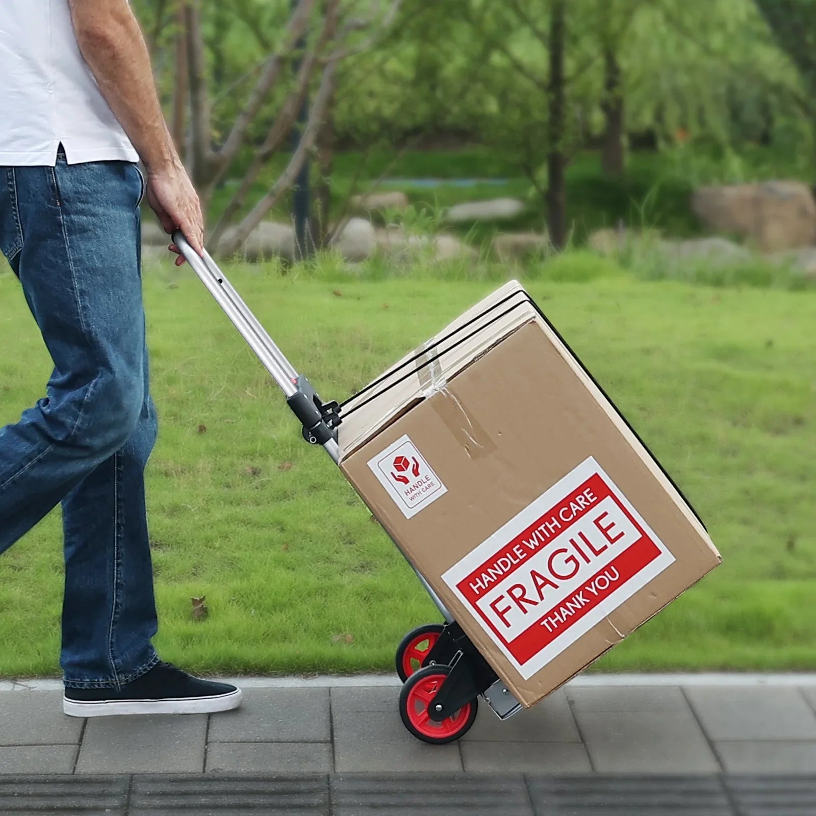 Folding Hand Truck, 80 kg Load Capacity, Aluminum Portable Cart, Convertible Hand Truck and Dolly with Telescoping Handle and Rubber Wheels, Ultra Lightweight Super Strong for Moving Warehouse