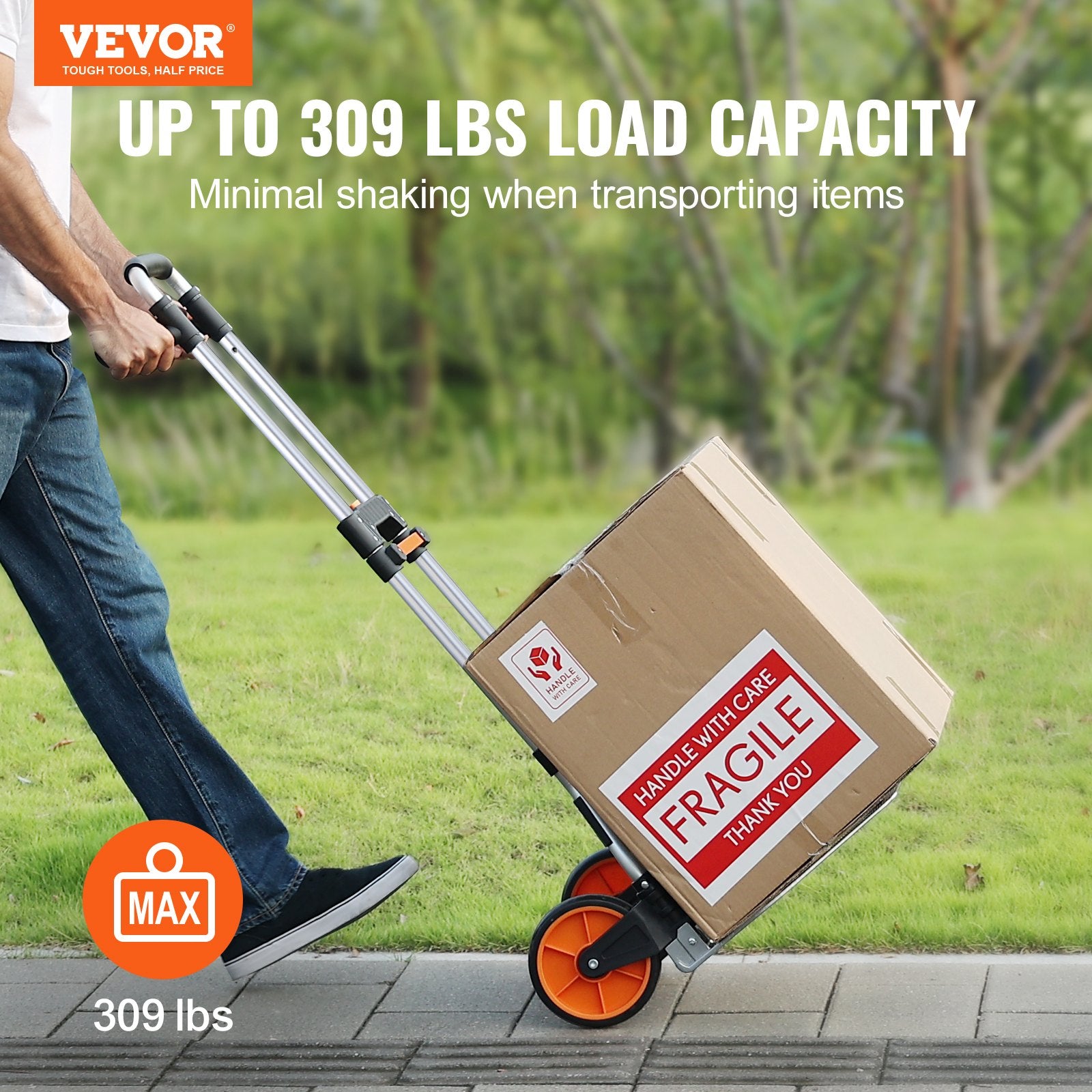 Folding Hand Truck, 140 kg Load Capacity, Aluminum Portable Cart, Convertible Hand Truck and Dolly with Telescoping Handle and PP+TPR Wheels, Ultra Lightweight Super Strong for Moving Warehouse