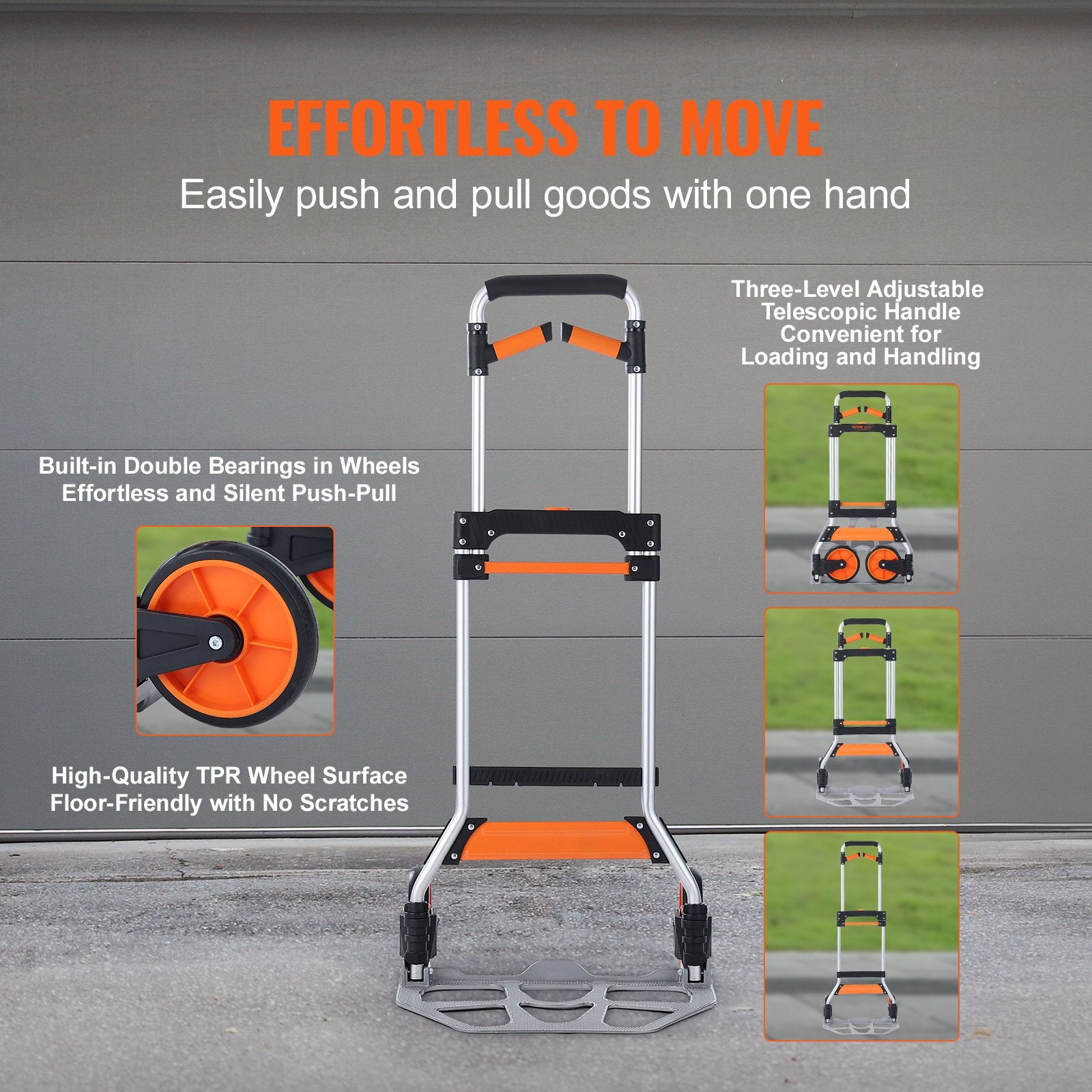 Folding Hand Truck, 140 kg Load Capacity, Aluminum Portable Cart, Convertible Hand Truck and Dolly with Telescoping Handle and PP+TPR Wheels, Ultra Lightweight Super Strong for Moving Warehouse