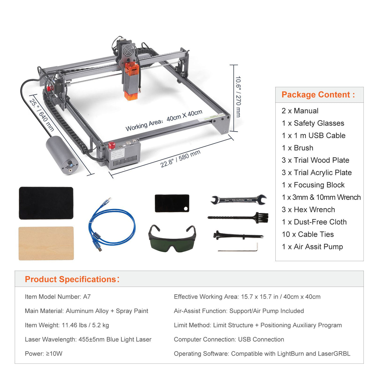 10W Laser Engraver Machine 400x400mm Laser Cutter for Wood Metal Acrylic