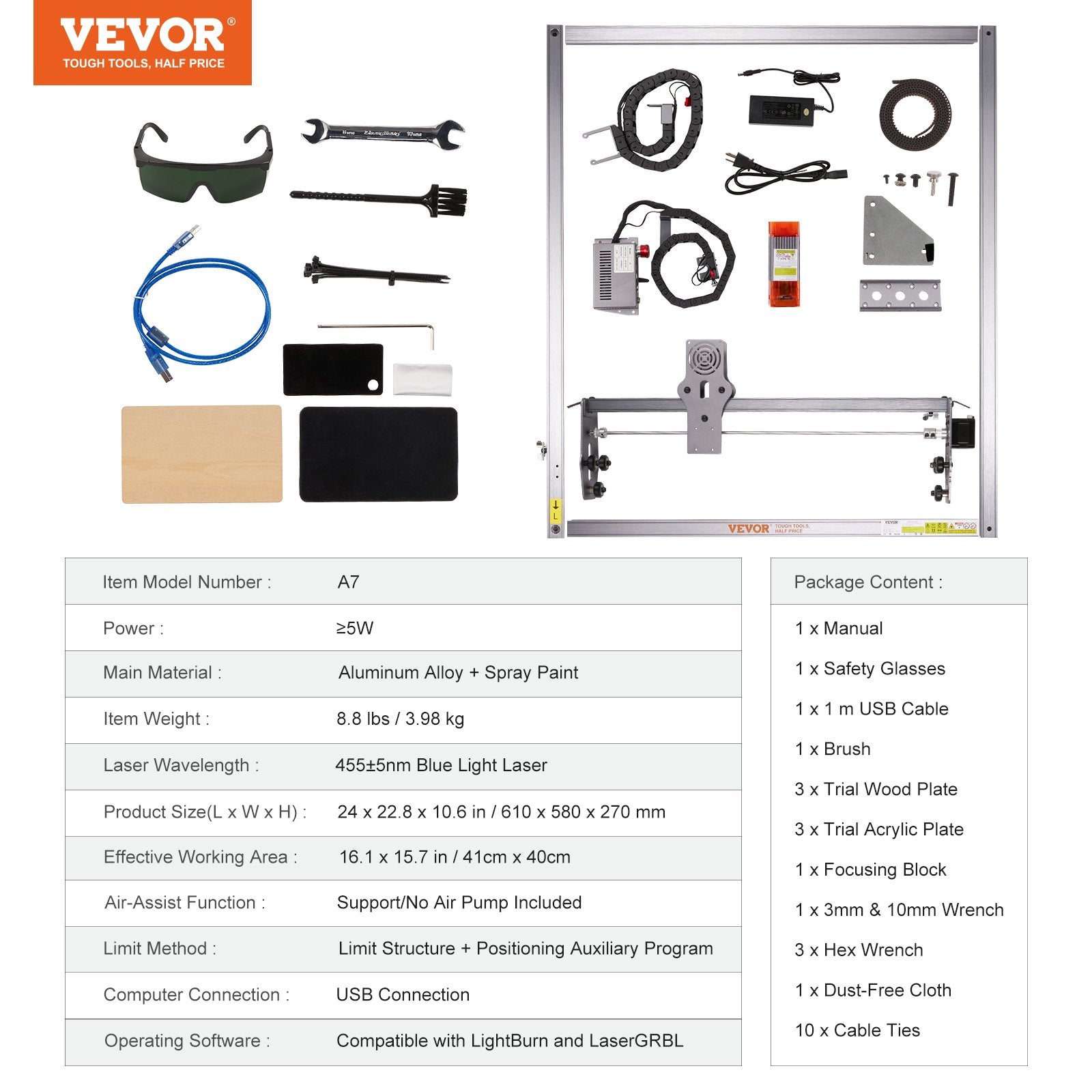 VEVOR Laser Engraver, 5W Output Laser Engraving Machine, 16.1