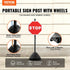 Portable Sign Post, 5 ft Cast Iron Sign Post Holder with Hard Plastic Base & Wheels,  Movable Parking Sign Stand for No Parking Street Signs, Handicap Parking Sign,  with Base, Bolts Nuts, Black