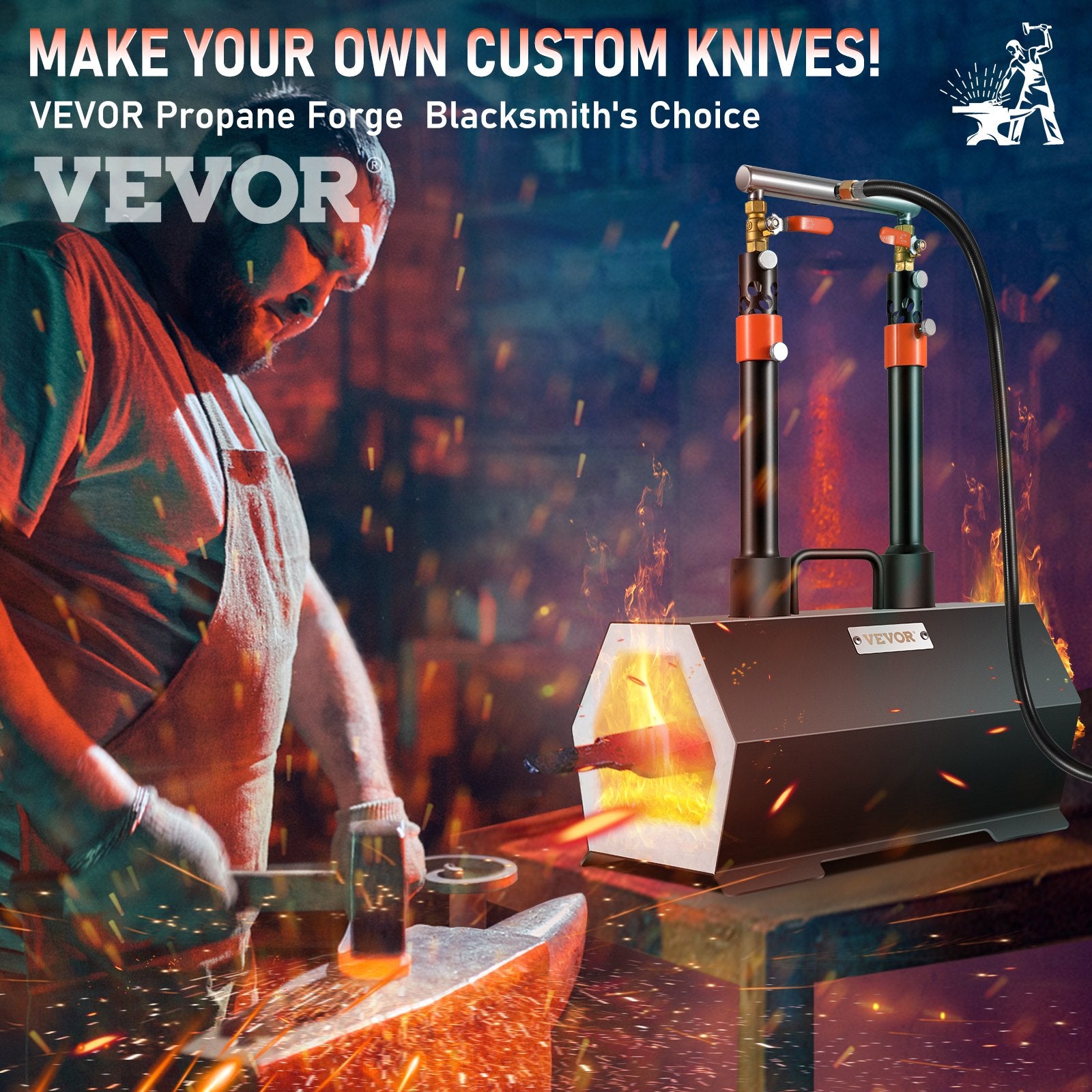 Propane Forge Portable, Double Burner Tool and Knife Making, Large Capacity Blacksmith Farrier Forges, Mini Furnace Blacksmithing, Gas Forging Tools and Equipment, Complete Kit