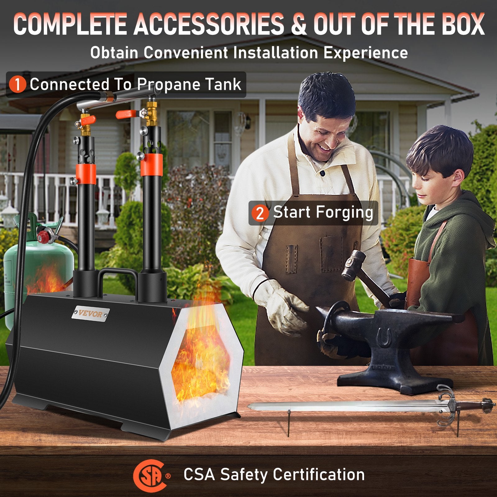 Propane Forge Portable, Double Burner Tool and Knife Making, Large Capacity Blacksmith Farrier Forges, Mini Furnace Blacksmithing, Gas Forging Tools and Equipment, Complete Kit