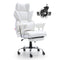 Reclining Office Chair with Footrest, Heavy Duty PU Leather Wide Office Chair, Big and Tall Executive Office Chairs with Lumbar Support, Strong Metal Base Quiet Wheels, White