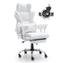 Reclining Office Chair with Footrest, Heavy Duty PU Leather Wide Office Chair, Big and Tall Executive Office Chairs with Lumbar Support, Strong Metal Base Quiet Wheels, White