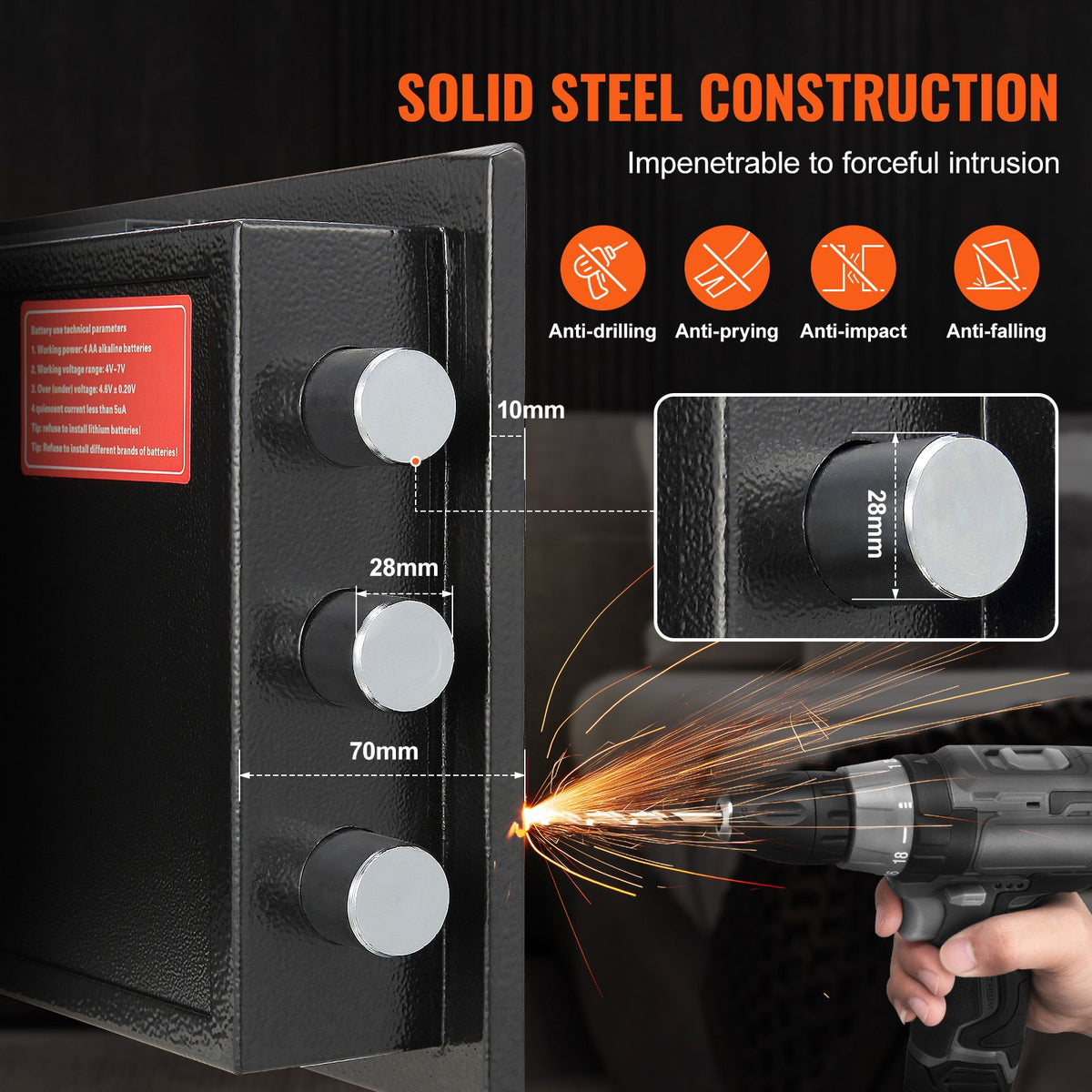 1.7 Cub Depository Safe, Deposit Safe with Drop Slot, Electronic Code Lock and 2 Emergency Keys, 17.71'' x 13.77'' x 13.77'' Business Drop Slot Safe for Cash, Mail in Home, Hotel, Office