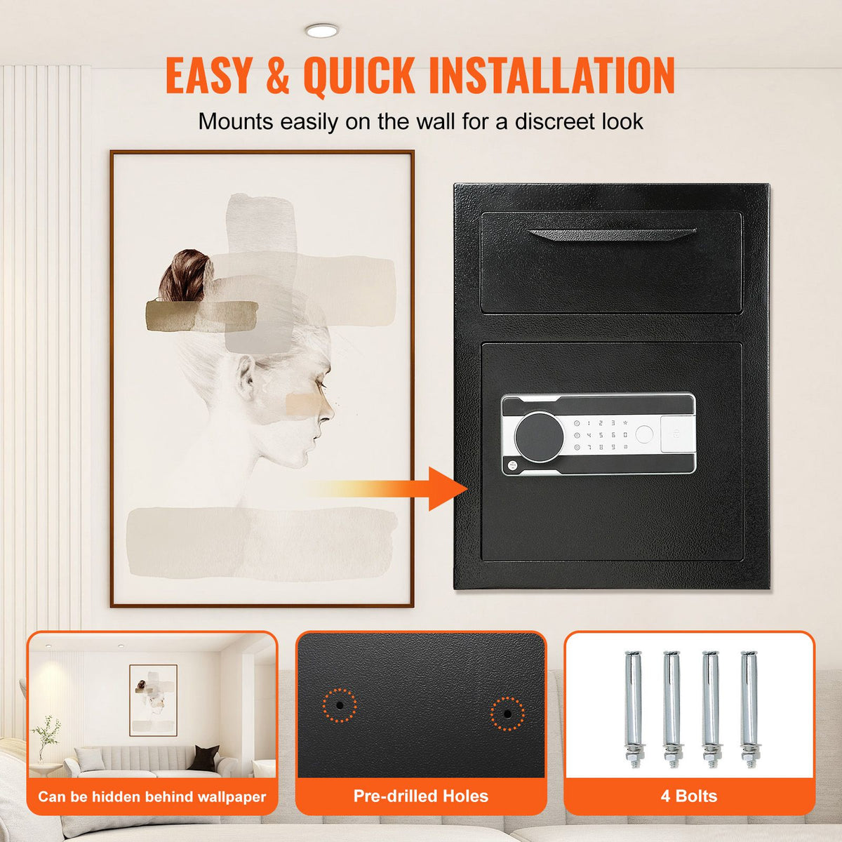 1.7 Cub Depository Safe, Deposit Safe with Drop Slot, Electronic Code Lock and 2 Emergency Keys, 17.71'' x 13.77'' x 13.77'' Business Drop Slot Safe for Cash, Mail in Home, Hotel, Office
