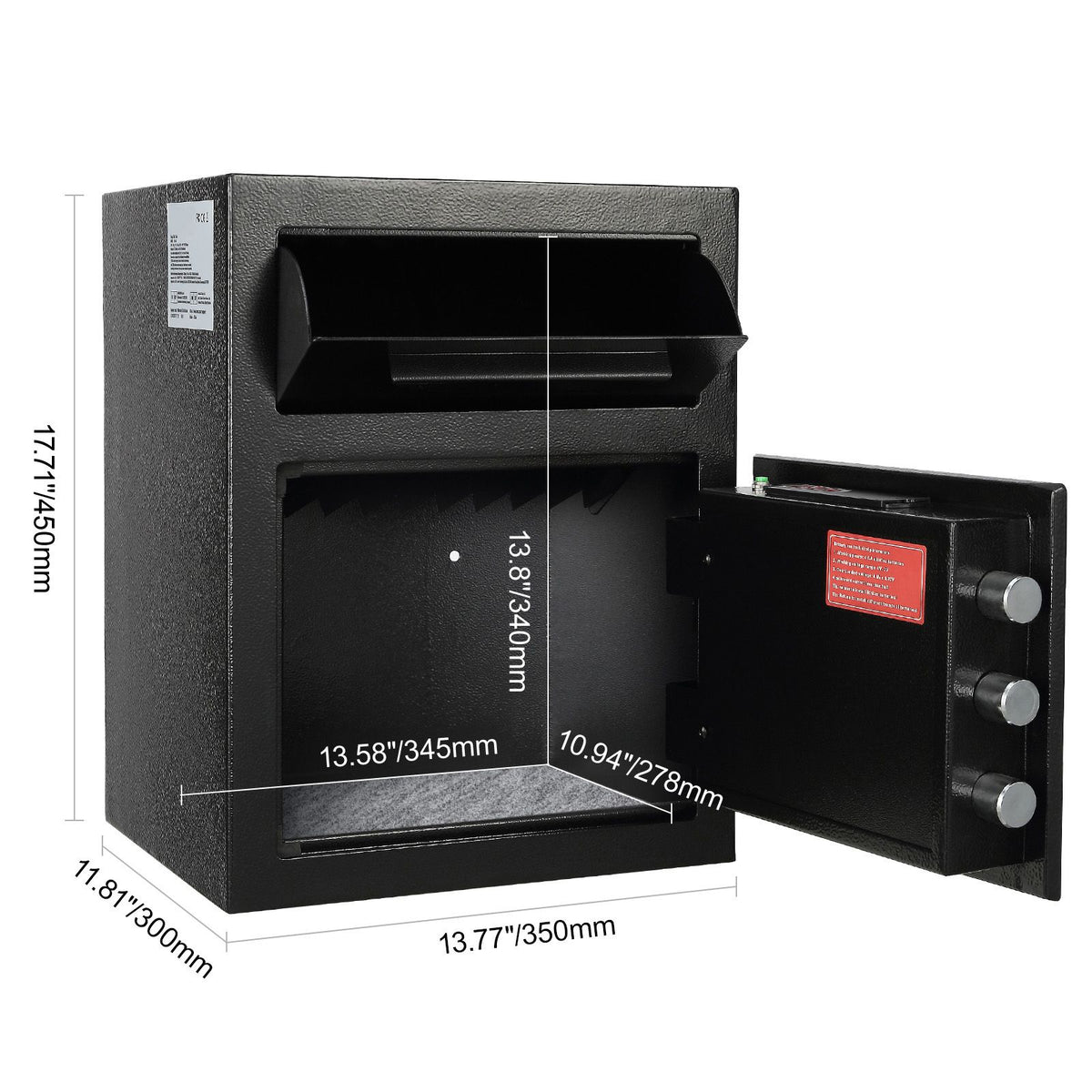 1.7 Cub Depository Safe, Deposit Safe with Drop Slot, Electronic Code Lock and 2 Emergency Keys, 17.71'' x 13.77'' x 13.77'' Business Drop Slot Safe for Cash, Mail in Home, Hotel, Office