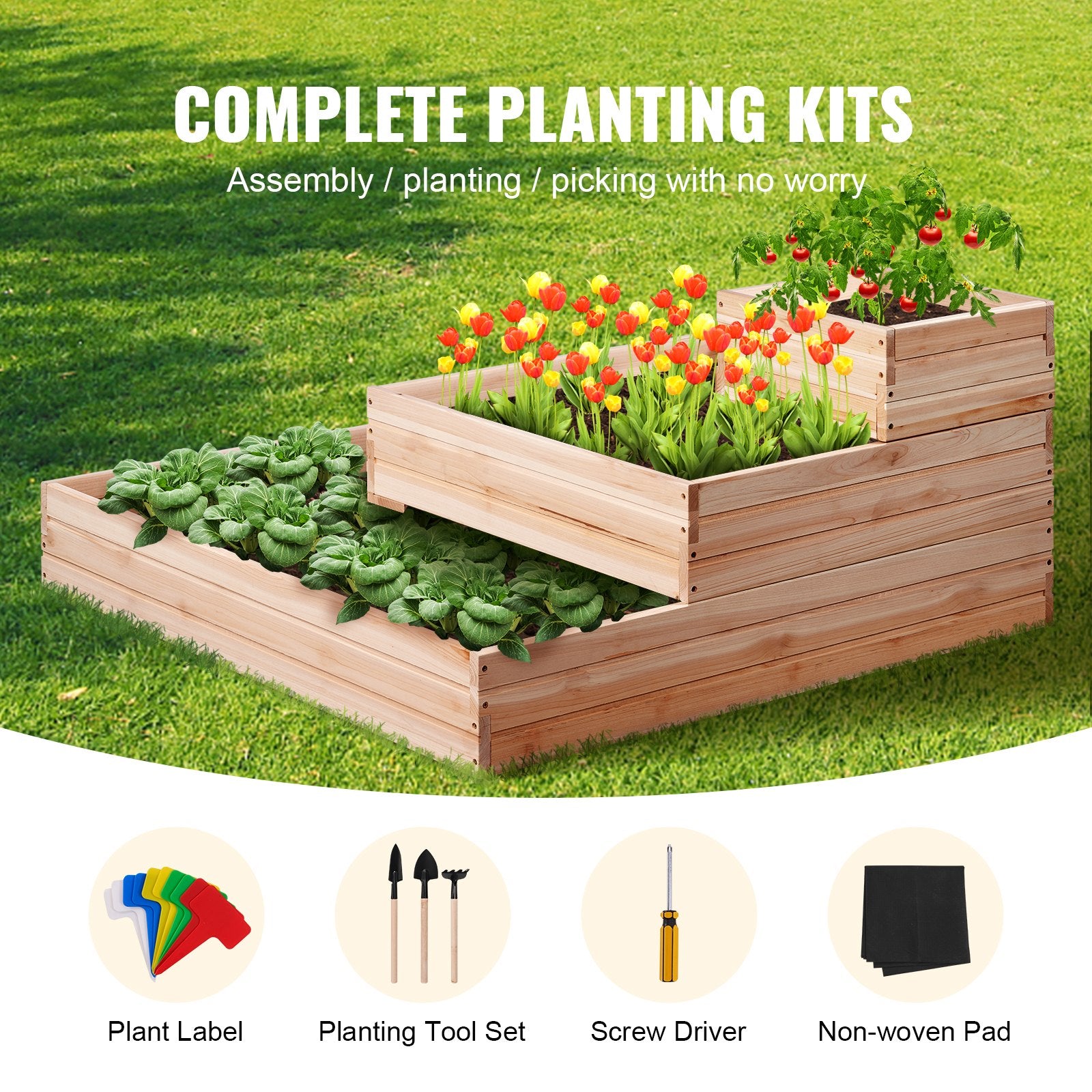 VEVOR Wooden Raised Garden Bed Planter Box 113 x 113 x 51 cm Flower Vegetable Herb