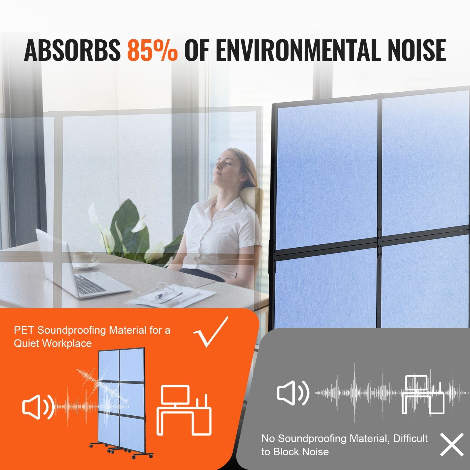 Acoustic Room Divider Partition Panel Privacy Screen 2 Pack Indigo Blue