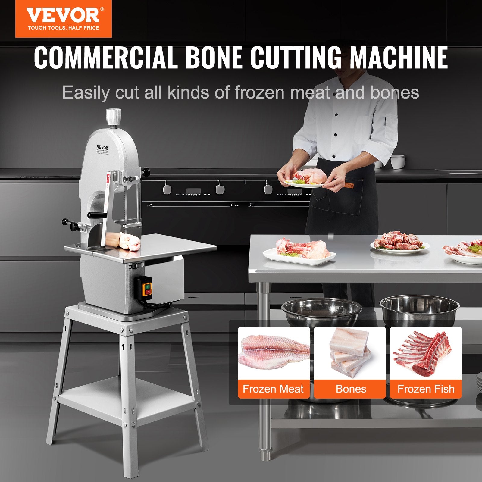 1800W Commercial Electric Meat Bandsaw Stainless Steel Bone Sawing Machine