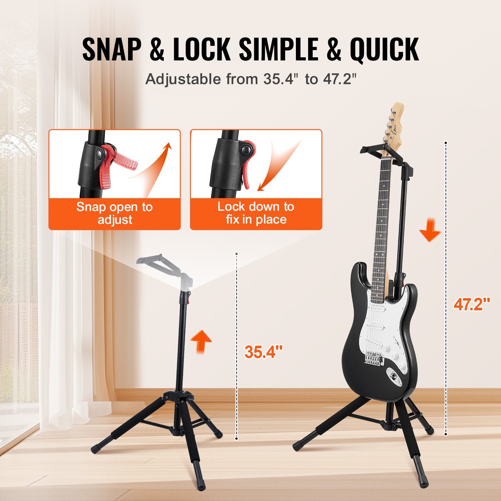 VEVOR_ripod Guitar Stand Floor-Standing Foldable 900-1200 mm Adjustable Height