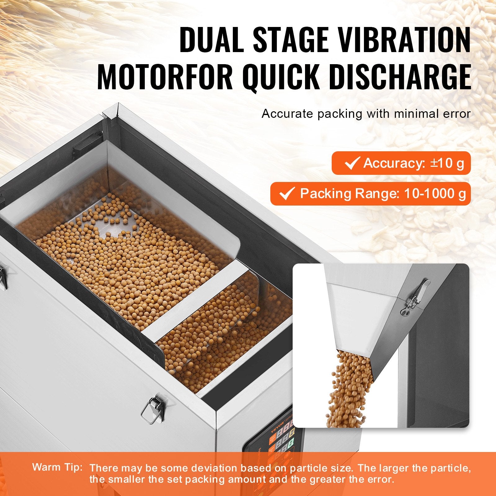 Particle Filling Machine, 10-1000g, Automatic Filler Machine with Foot Pedal, Stainless Steel Weighing Filling Machine, Weigh Filler Packing Machine for Beans Seeds Grains Tea Granular Packing