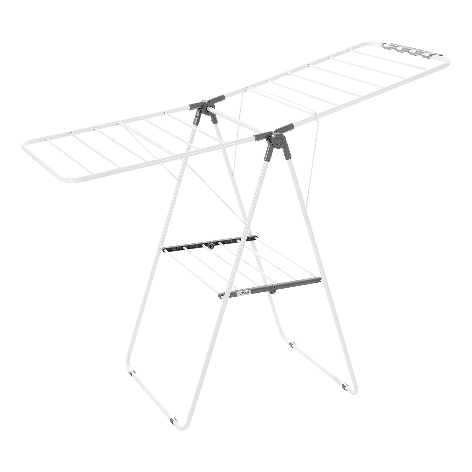 2-Tier Foldable Clothes Drying Rack with Sock Clips & 21 Drying Rods White