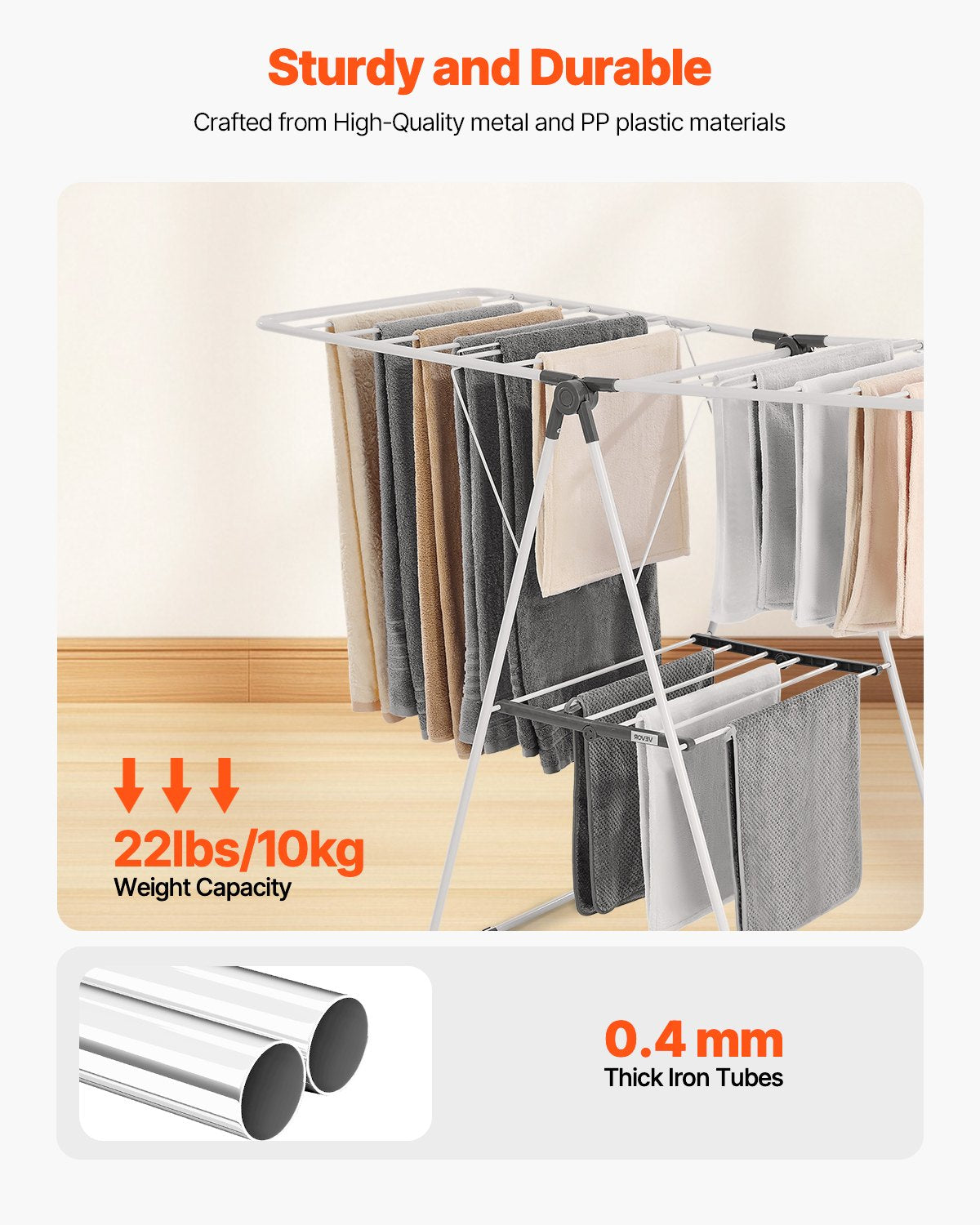 2-Tier Foldable Clothes Drying Rack with Sock Clips & 21 Drying Rods White