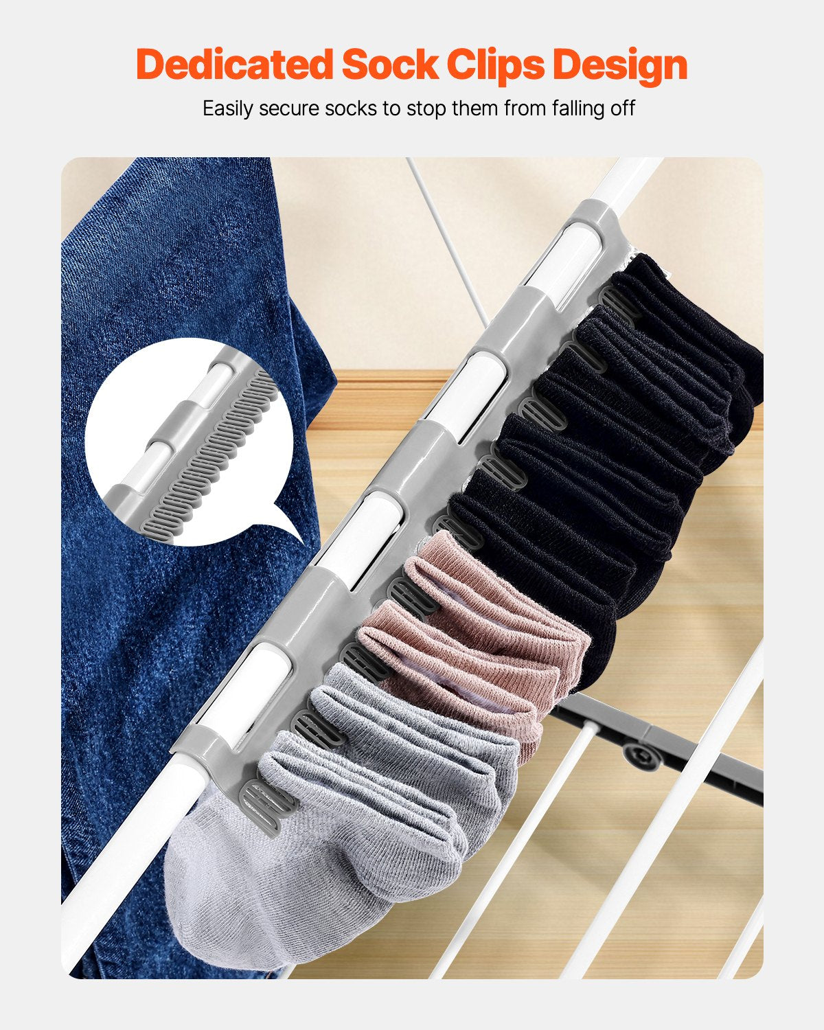 2-Tier Foldable Clothes Drying Rack with Sock Clips & 21 Drying Rods White